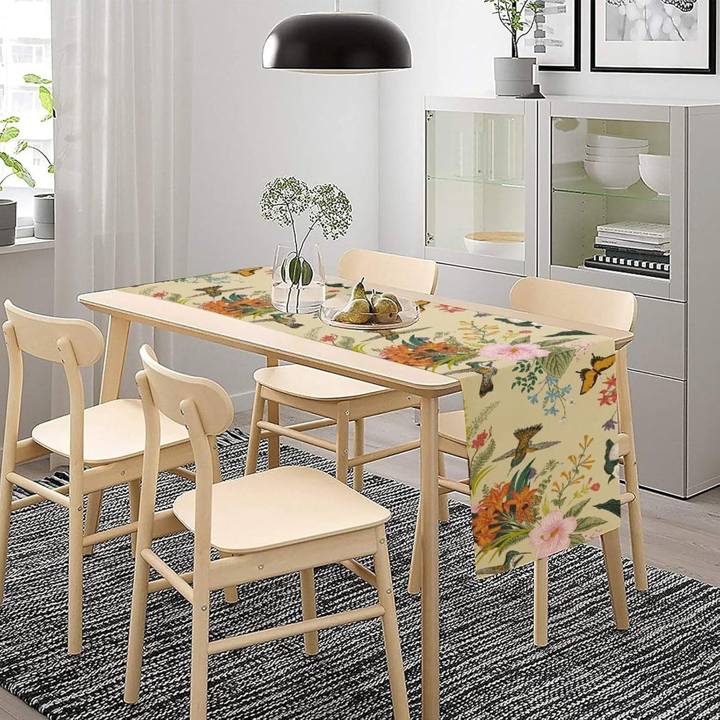 Brown Bird Floral Table Runner Spring Flower Kitchen Table Decoration Suitable for Family Dinner Decoration 13x36 Inch