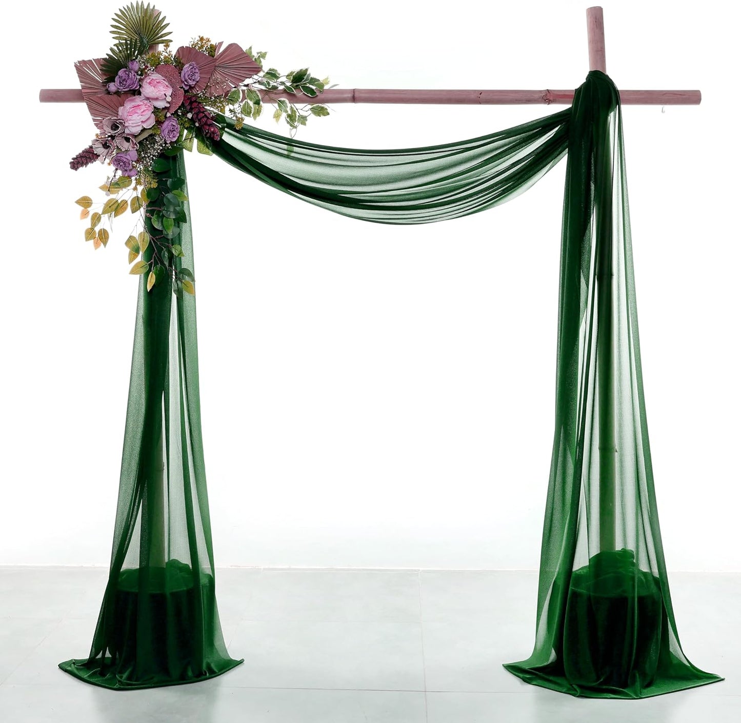 VDS Pack of 1 Panel (30 Inch X 100 Feet) Wedding Arch Draping Fabric Sheer Chiffon Fabric Drapery for Wedding Ceremony Reception Swag Backdrop Canopy Chuppah ARBO Altars Decoration (Hunter Green)