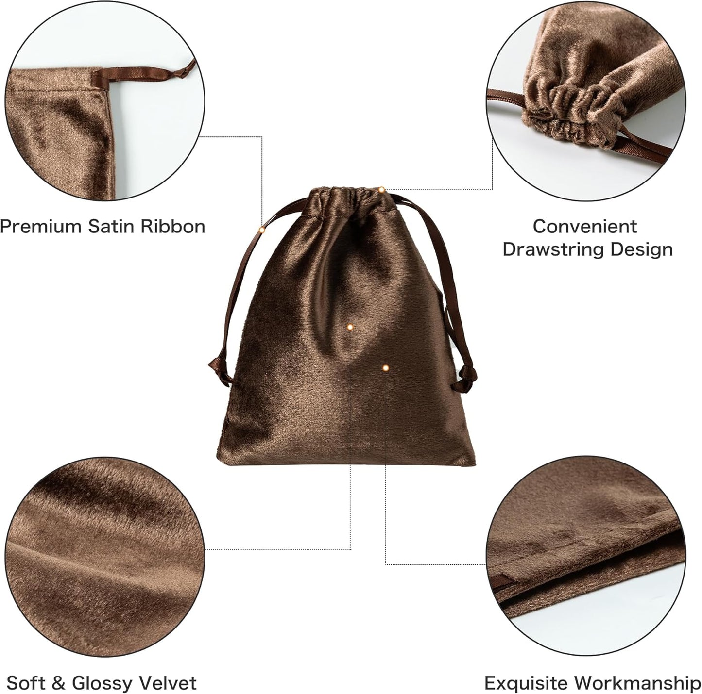 QIANF 12pcs Brown Velvet Drawstring Bags 4x6 inches Glossy Small Velvet Cloth Gift Bags Jewelry Pouches for Storage Wedding Party Favor Christmas