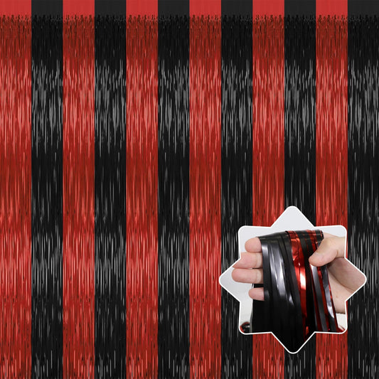4 Pack Backdrop Curtains,3.28 Ft x 6.56 FT Red Black Halloween Backdrop,Metallic Party Streamer Tinsel Backdrop,Foil Curtains Backdrop Halloween Decorations Party Supplies