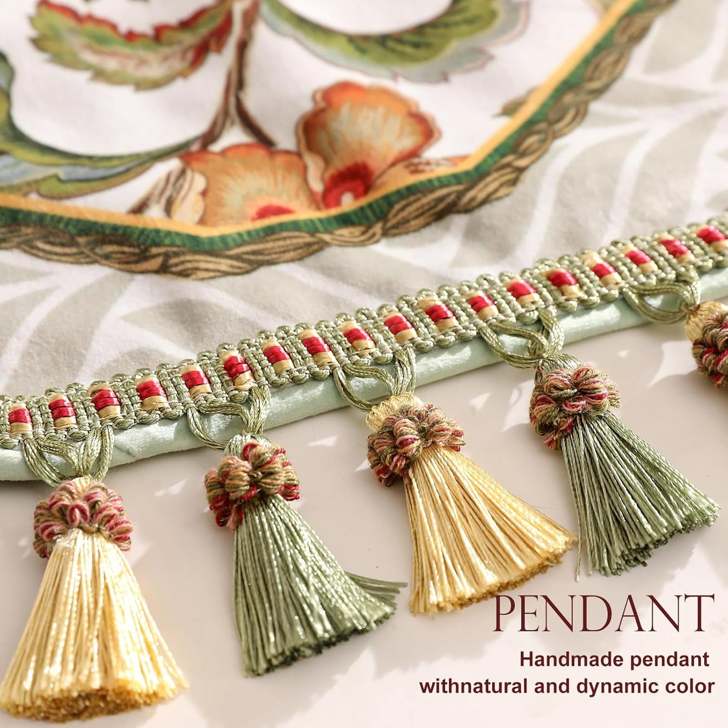 patdrea Designer Elegant French Floral Velvet Table Runner, Fresh Green with Orange Blossoms Pattern Table Mat, Decoration for Kitchen Dining Coffee Table Cabinet Banquet Thanksgiving,12"*102"