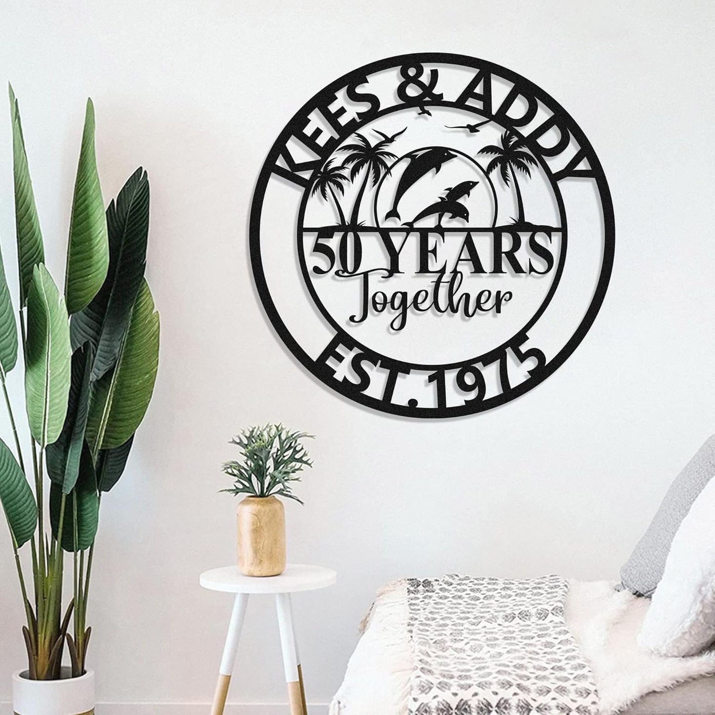 Personalized 50th Wedding Anniversary Sign Gifts for Parents Custom Metal Anniversary Sign Personalized Wedding Gifts for Couples Husband Wife Custom Monogram Name Signs Housewarming Gift