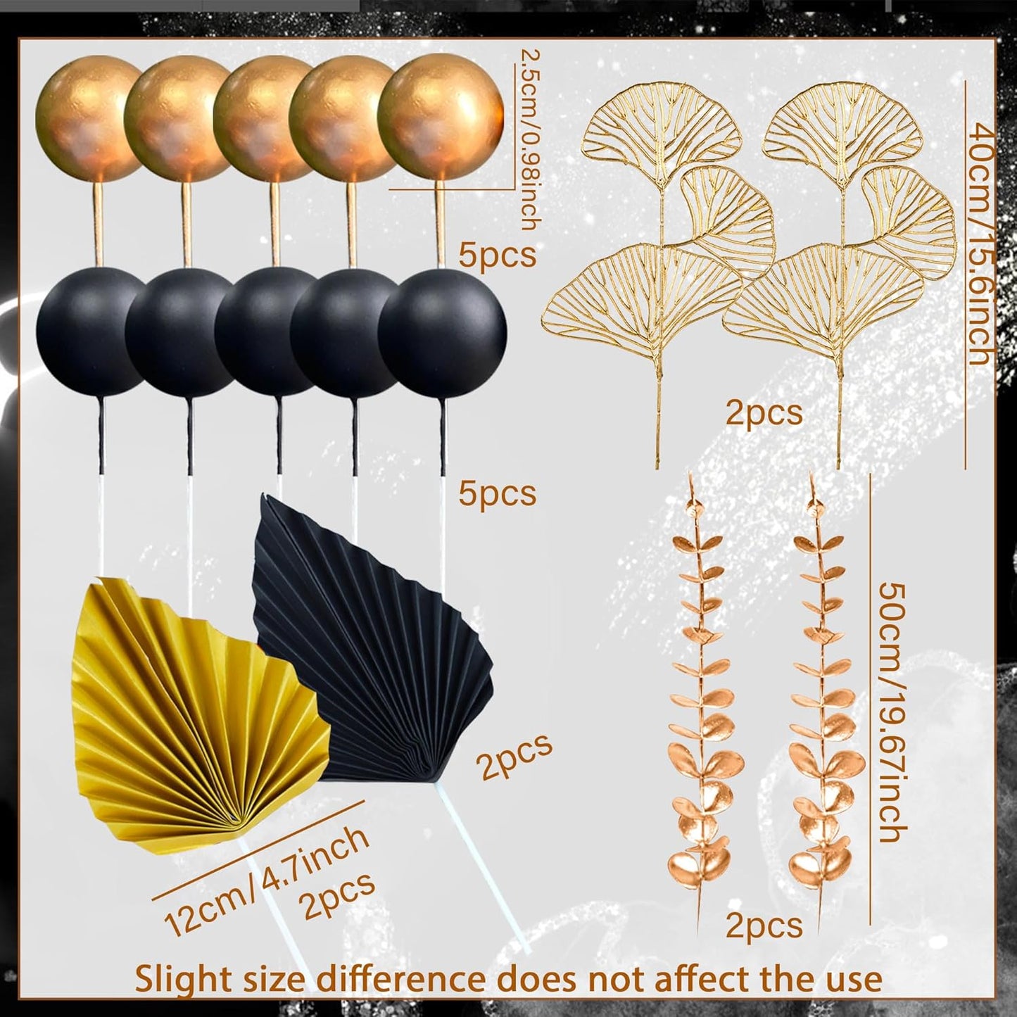 Boho Cake Topper Black Gold Ball Cake Top Man Cake Decorations Roar 1920s Cake Decorations for Baby Shower Party Decorations Wedding Anniversary Party Supplies