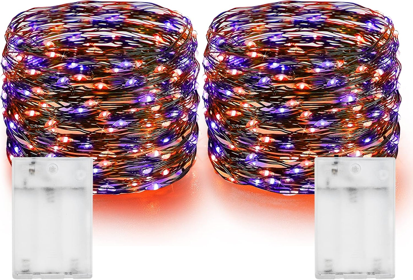 Dazzle Bright Purple and Orange Halloween Fairy String Lights, 2 Pack Total 40FT 120 LED Copper Wire Battery Operated Waterproof Lights, Halloween Decorations for Indoor Outdoor Patio Yard Party Decor