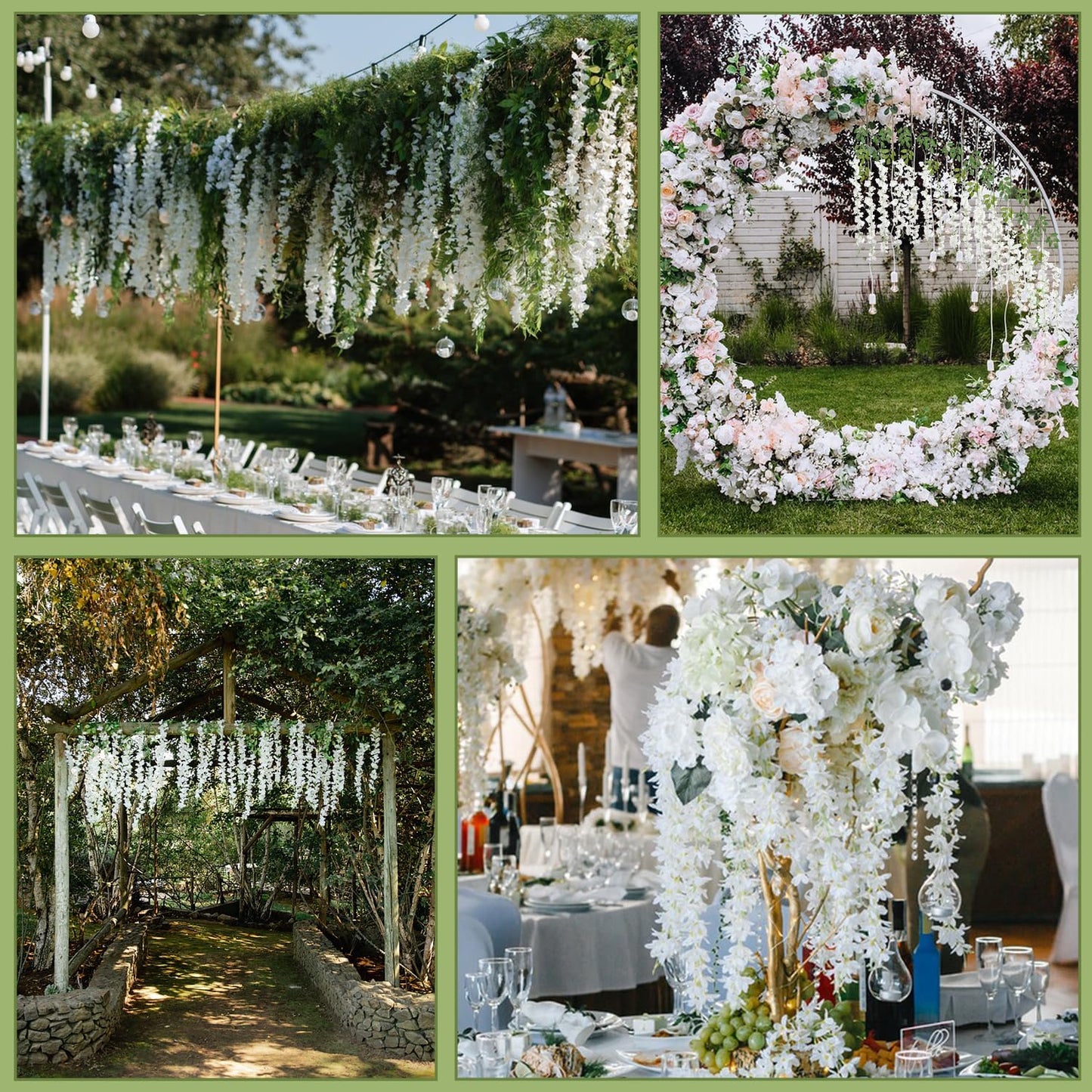 Wisteria Hanging Flowers,Fake Hanging Flowers,Wisteria artificiales Garland for Home Wedding Arch Floral Party Garden Ceremony Outdoor Decor,3.6 feet Long(36,White)