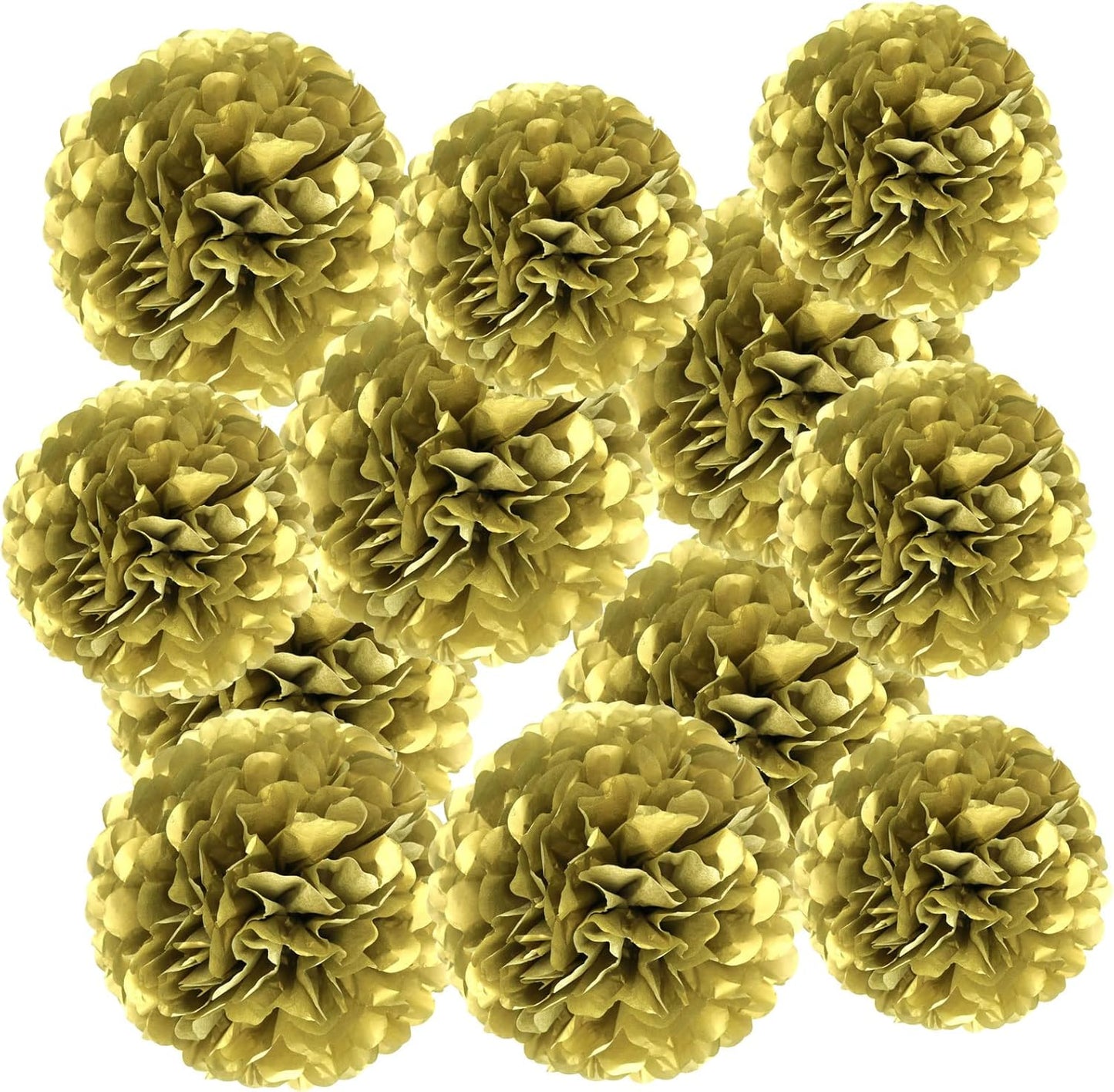 Gold Paper Pom Poms - Party Tissue Paper Flowers Balls - Party Hanging Decoration Supplies - Size of 10inch, 12inch, Great for Wedding, Birthday, Any Parties and Events (12 PCS)