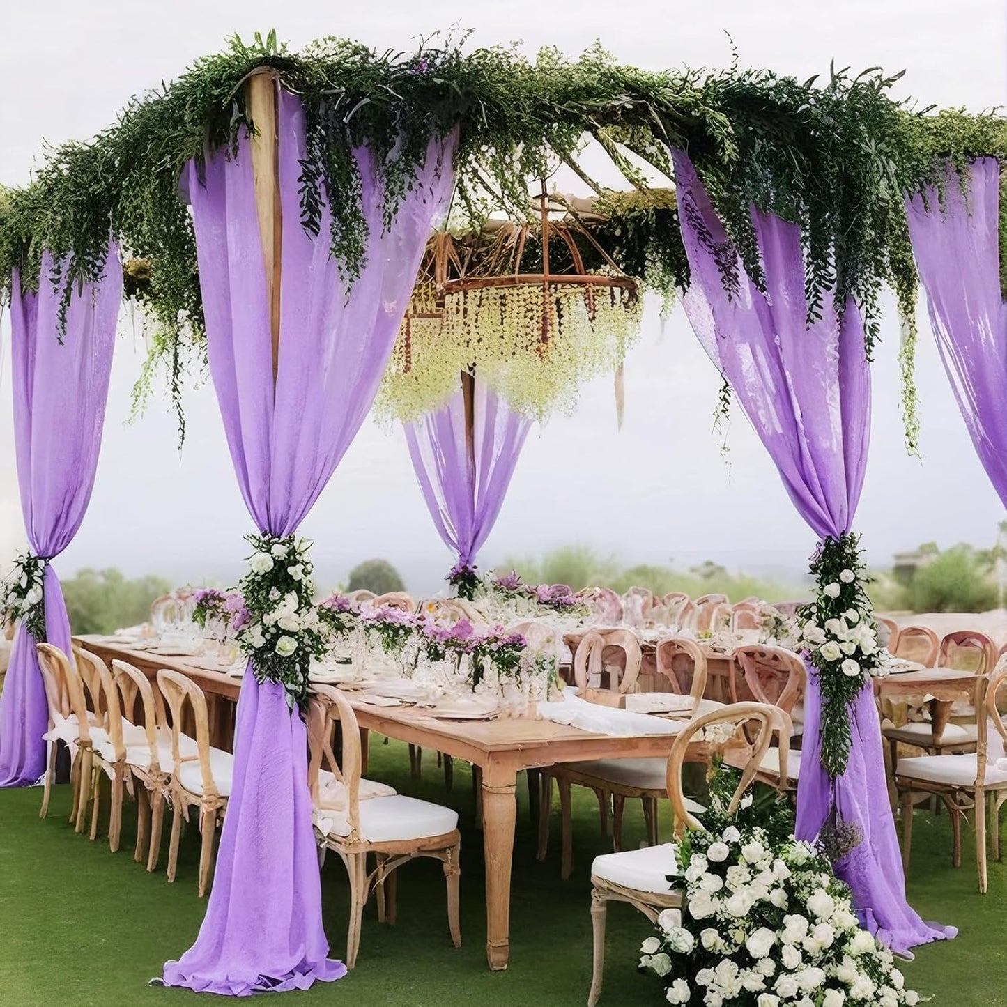 DUOBAO Lavender Wedding Backdrop Curtain Panels Photography Backdrops Drape 2-Pack 58"x96" Light Purple Sheer Chiffon Drapes for Ceremony Living Room Window Decor