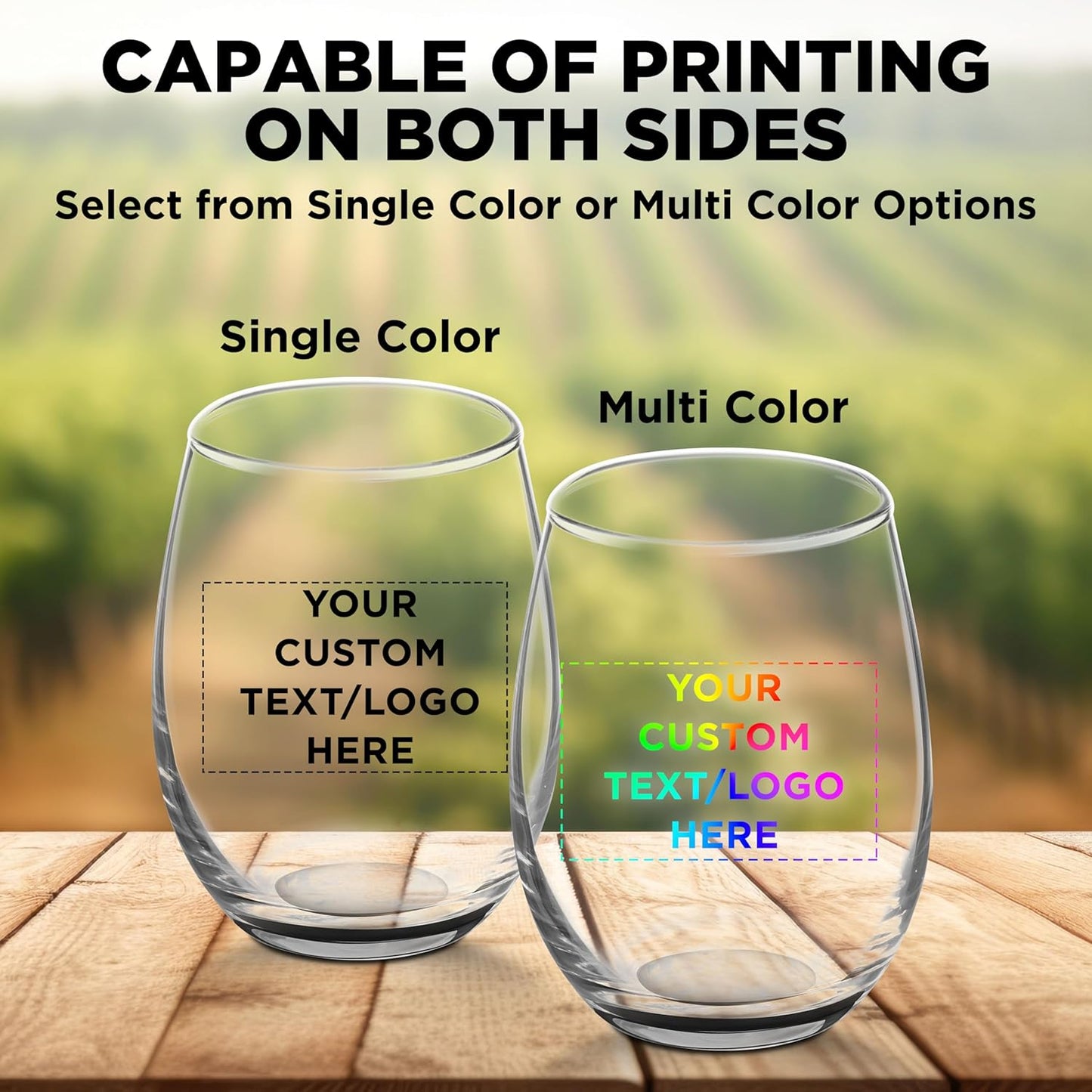 Custom Stemless Wine Glasses by ARC 5.5 oz. Set of 12, Personalized Bulk Pack - Perfect for Hotel, Bar, Restaurant or Lounge - Black