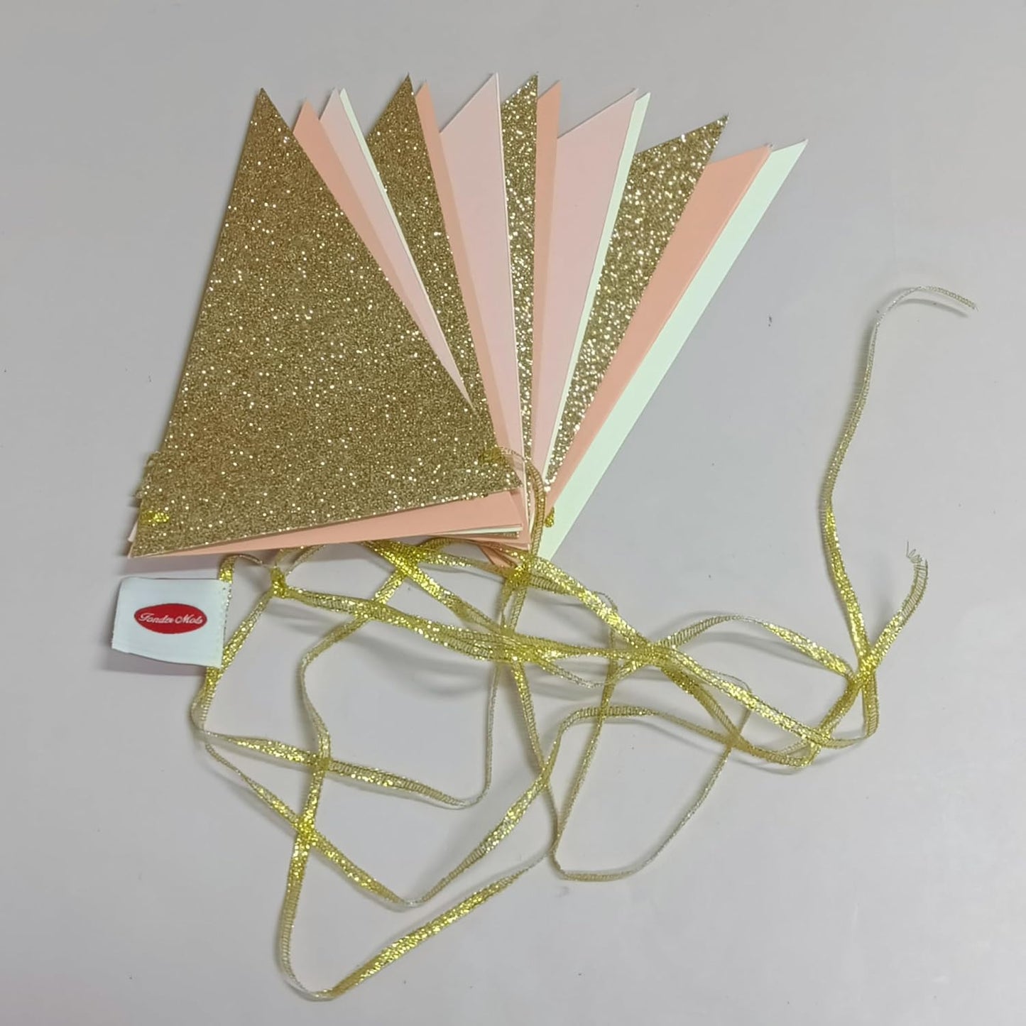 Fonder Mols 10-feet Vintage Flags of Paper Pennant Banner, Triangle Flags Bunting Banner Garland for Boho Wedding, Baby Shower, Girl Room Nursery Decoration (Ivory+Pink+Rose Gold Glitter)