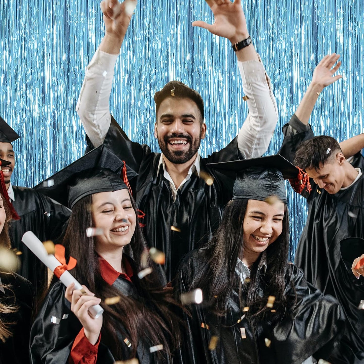 20 Pack Foil Curtain Backdrop Blue Metallic Tinsel Foil Fringe Curtains Photo Booth Props for Birthday Wedding Engagement Baby Shower Bachelorette Christmas Holiday Celebration Party Decorations