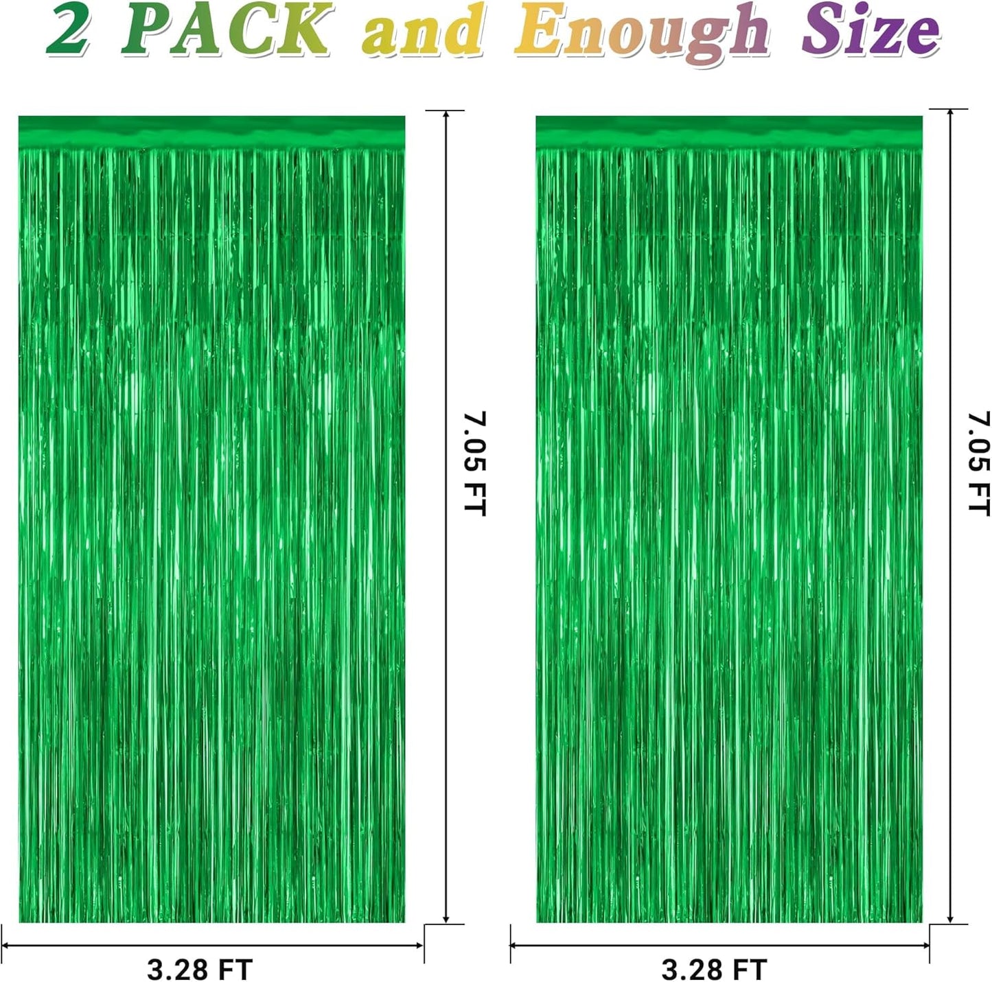 2 Pack Tinsel Backdrop, 3.28 FT x 7.05 FT Green Party Decorations, Metallic Football Backdrop Curtains Tinsel Curtains Streamer Backdrop, Party Supplies Wall Decor for Football Party Birthday