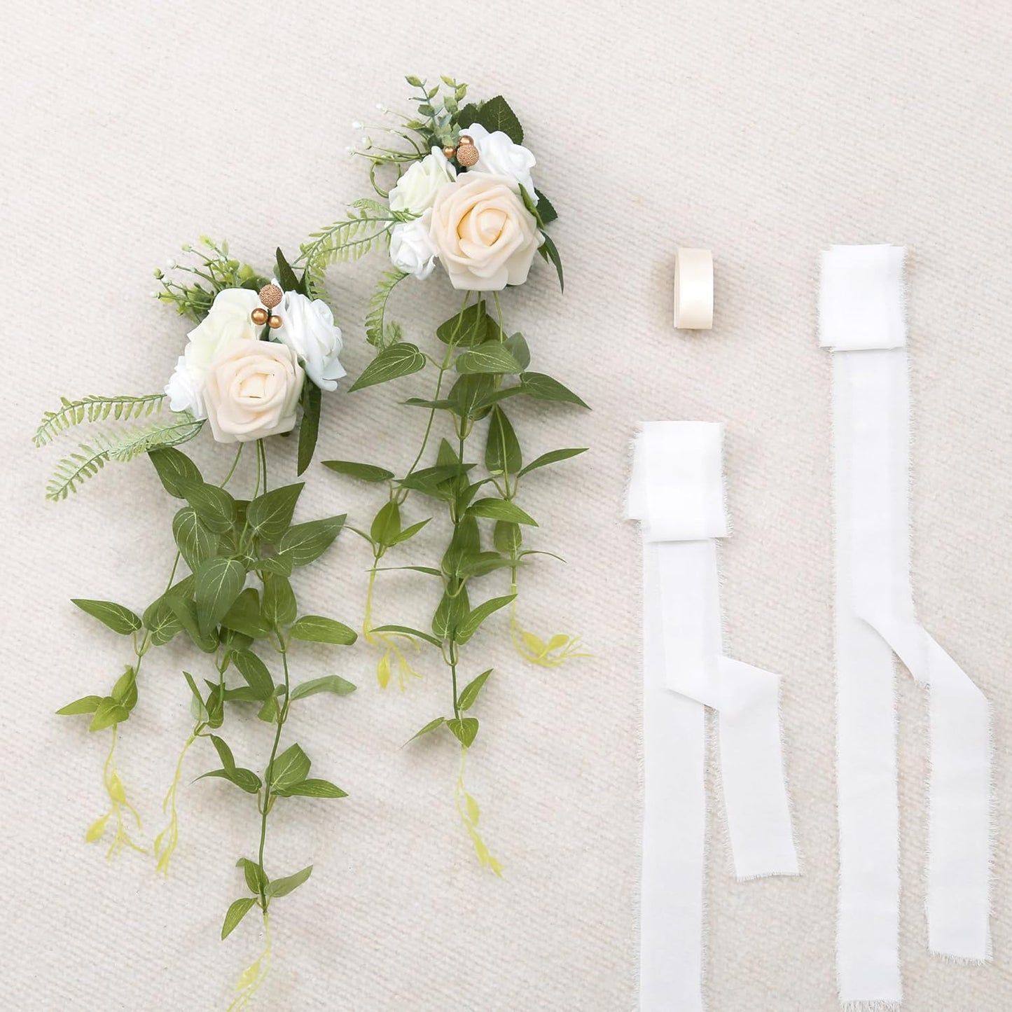DORIS HOME Wedding Chair Decorations White Pew Flowers Set of 10 for Wedding Ceremony Party Aisle Decor with Artificial Flowers Eucalyptus and Ribbons