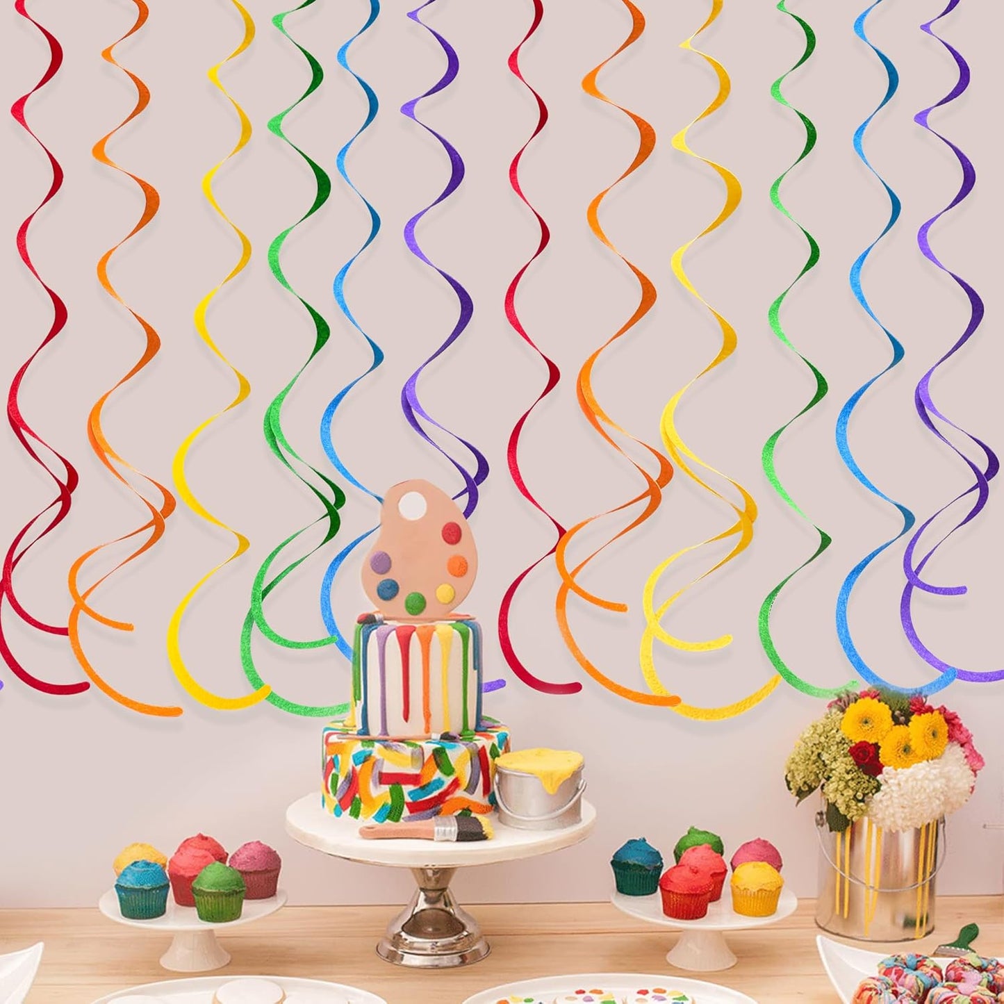 36 Pcs Rainbow Hanging Swirl Decorations Colorful Felt Swirl Streamer Spiral Ceiling Decorations Garland for Birthday Wedding Bridal Shower Baby Shower Carnival Fiesta Festival Party Supplies