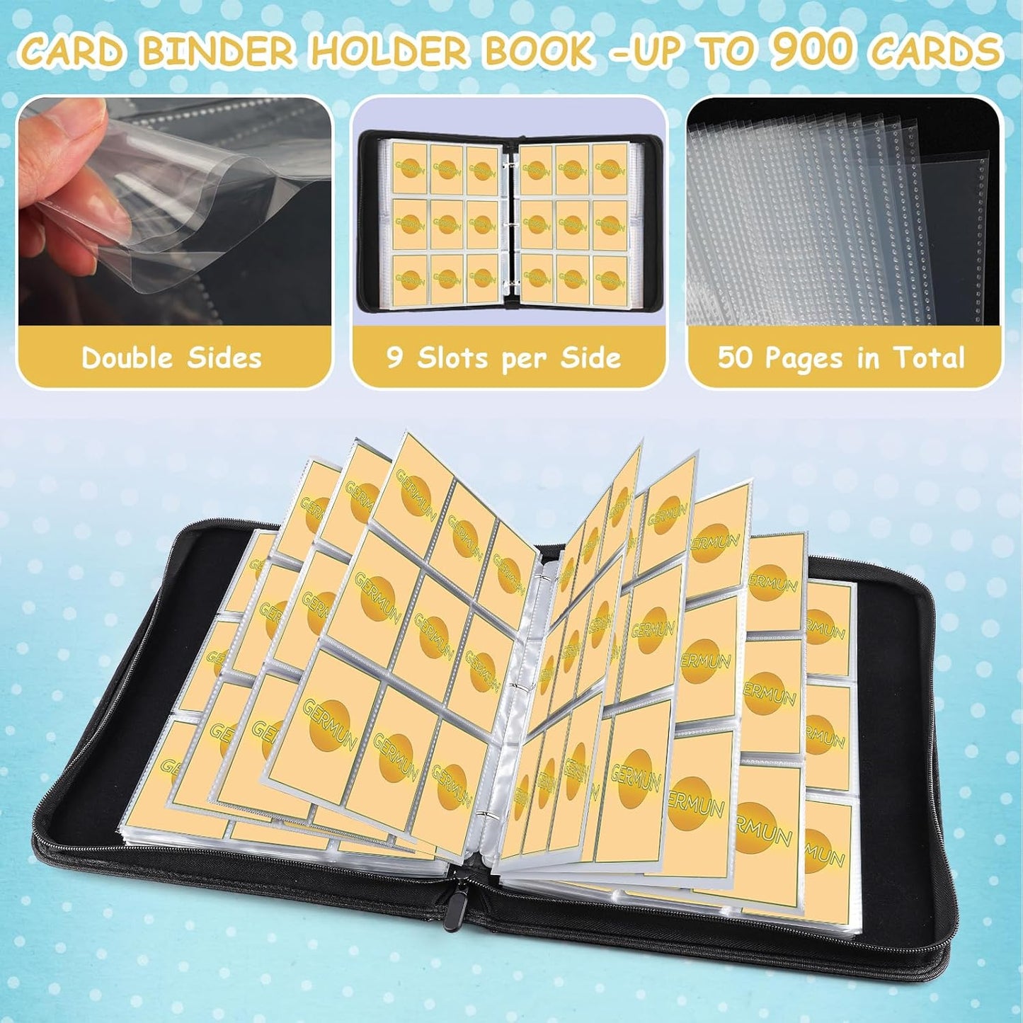 Baseball Card Binder - 9 Pocket, Premium PU Card Book, Card Holder Binder, Compatible with MTC, TCG, Game & Sports Cards