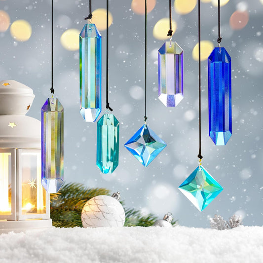 7 Pack Crystal Ornaments for Christmas Tree, Colorful Icicle Ornaments Crystal Prism Hanging Suncatchers for Windows,Indoor for Women