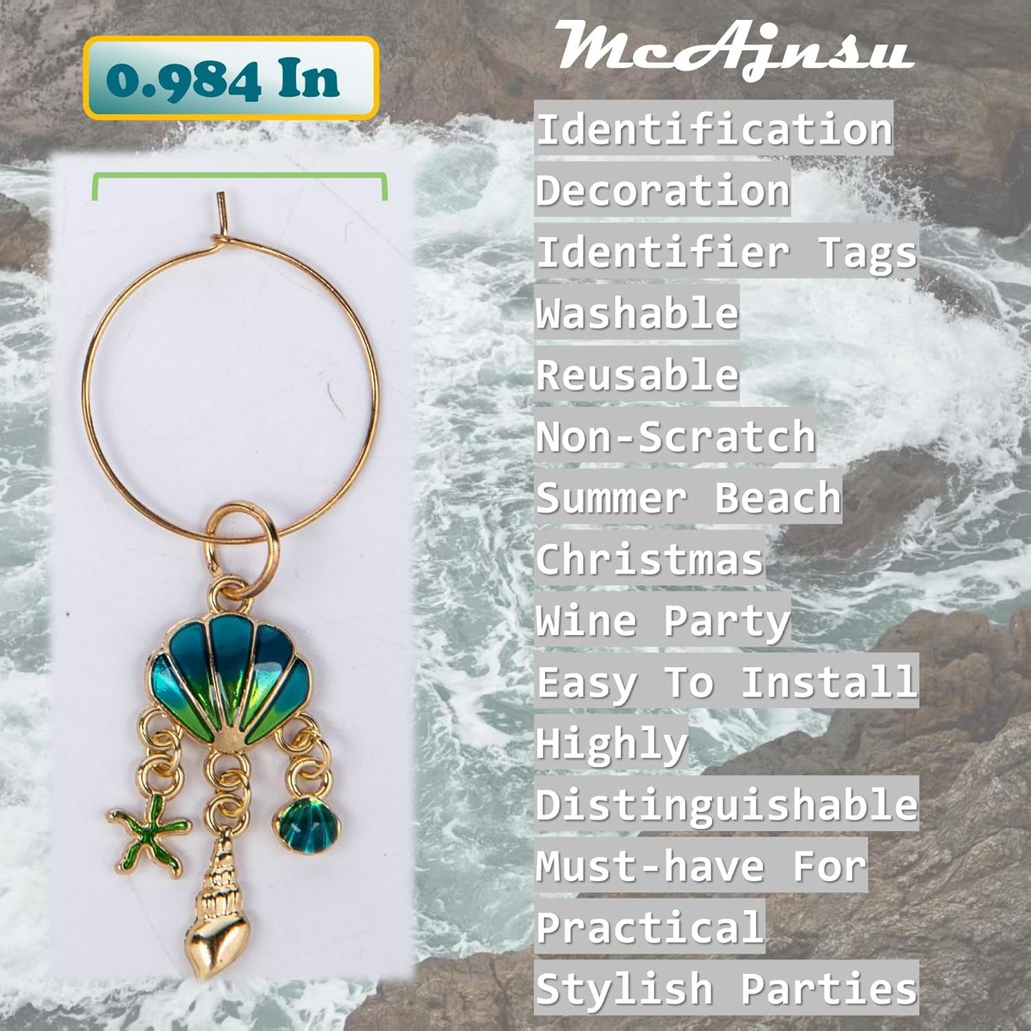 24Pcs Wine Glass Charms & Markers - Reusable Identifier Tags for Stem Glasses - Funny Non-Scratch Charms for Summer Beach, Christmas & Wine Party