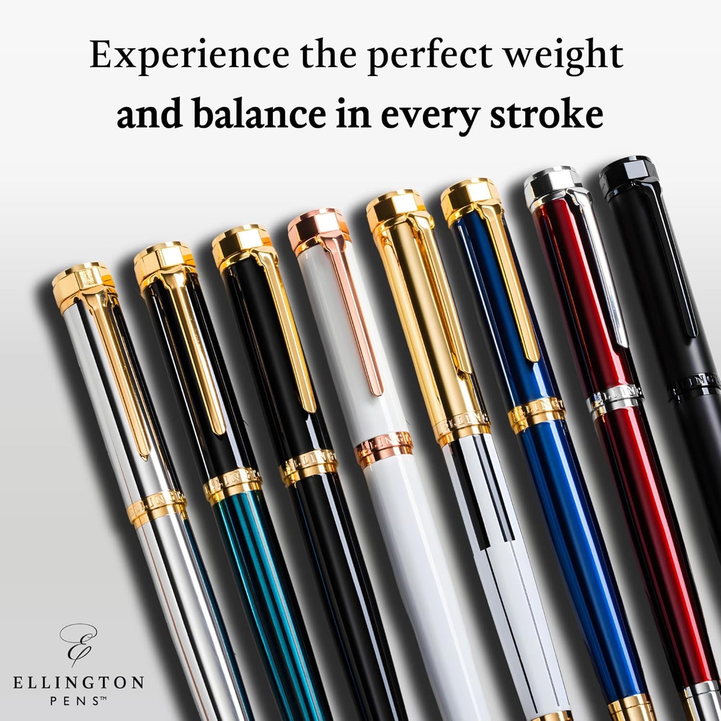 Ellington Pens Luxury Fountain Pen Set- Fountain Pens for Writing - Smooth Medium Nib - Includes Refillable Ink Converter, 3 Ink Cartridges [Black & Blue], Gift Box - Elegant Calligraphy