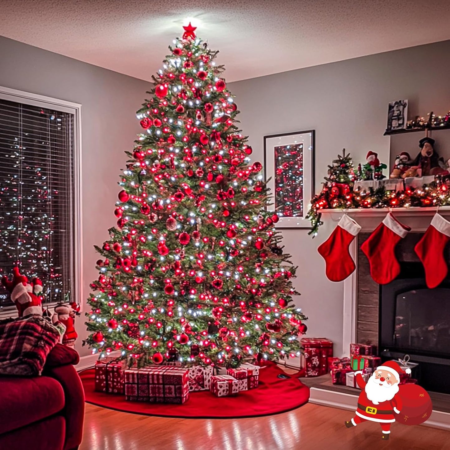 JMEXSUSS 500 LED Red and White Christmas Lights, 8 Modes 163ft String Lights Plug in with Remote Control, Clear Wire Christmas String Lights Outdoor Waterproof for Outside Tree Yard Wedding