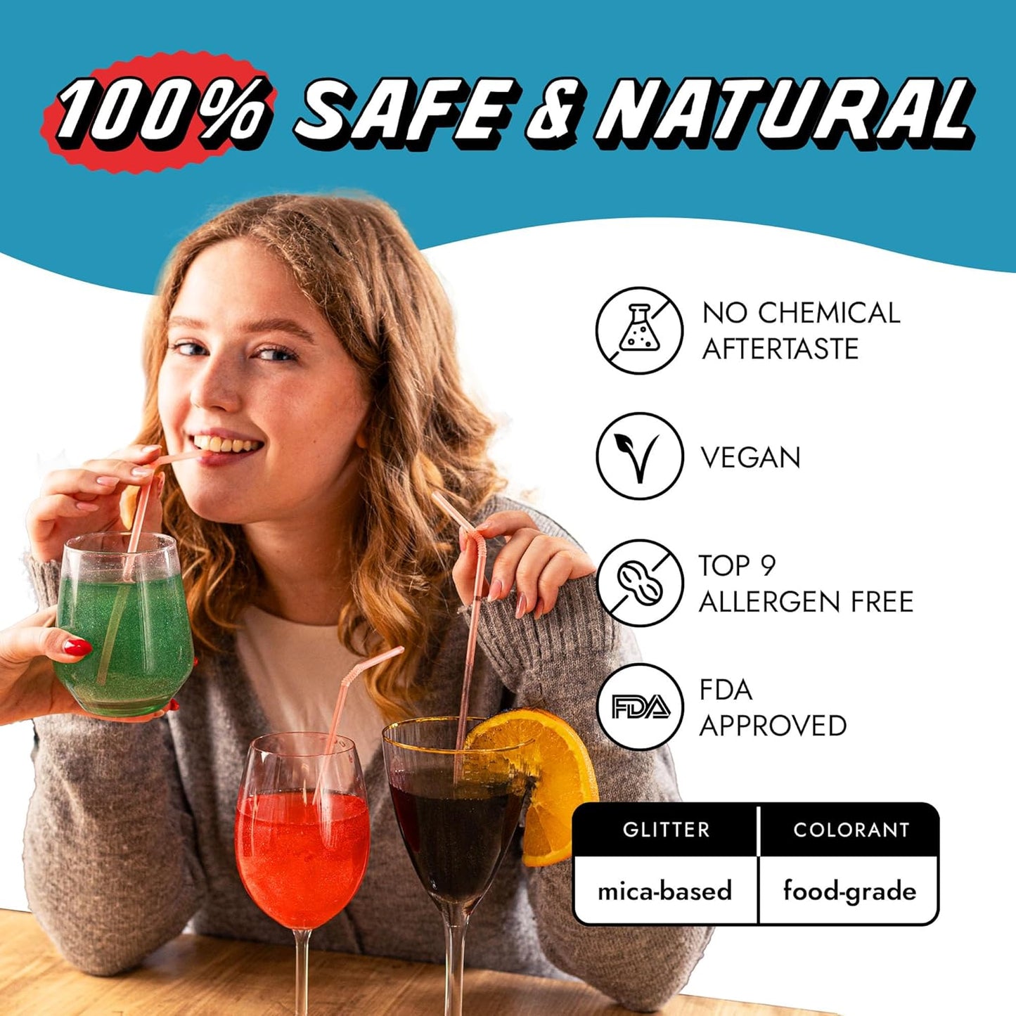 MONÉGASQUE Skyline Blue Edible Glitter for Drinks 10g – Blue Edible Glitter for Cakes & Halloween Cupcakes - Champagne, Beverage, & Cocktail Drink - Food Decorating Sprinkles & Cake Decorations Spray