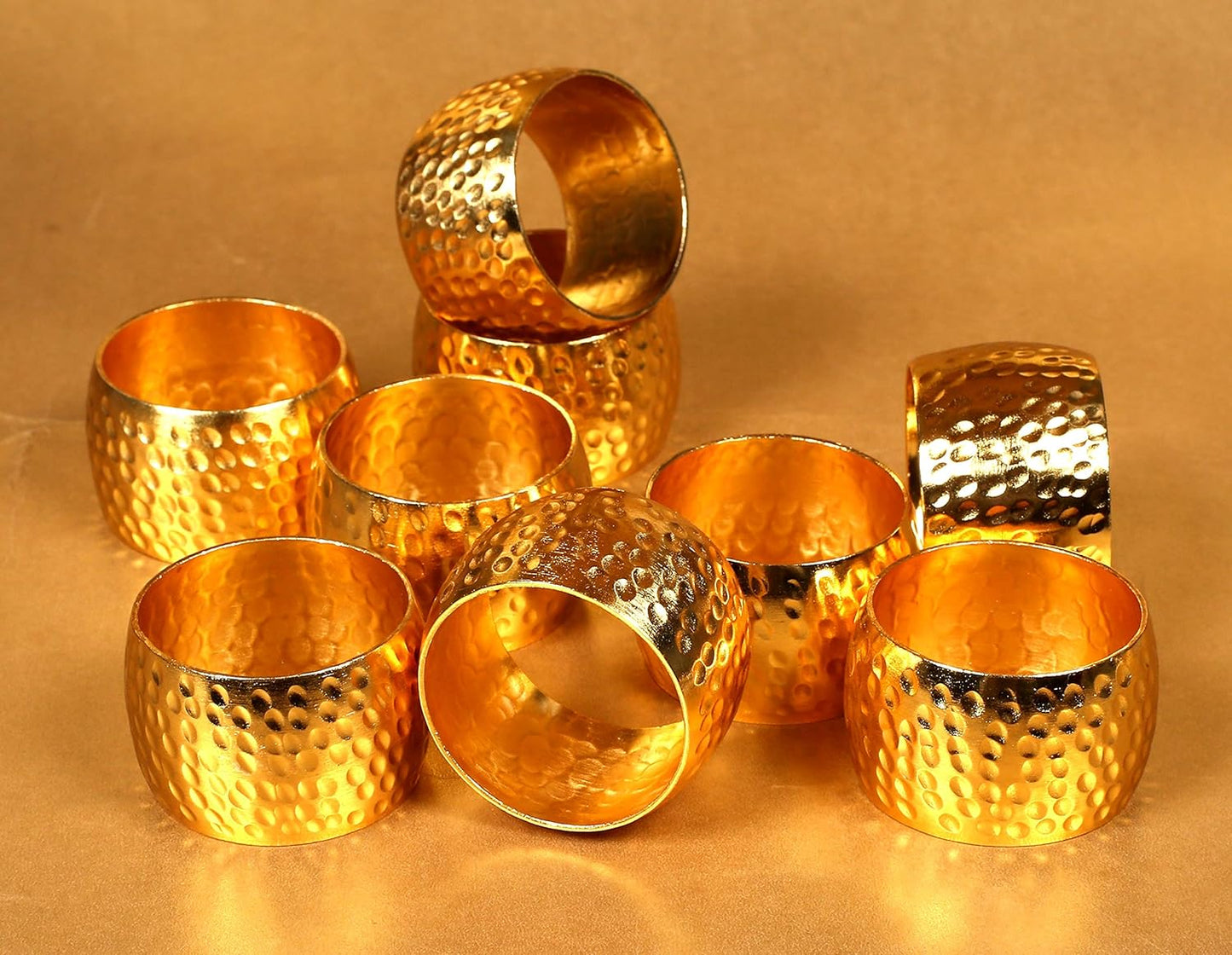 Metal Napkin Rings Set of 12 – Handmade Curved Napkin Holders in Shimmer Gold, Elegant Table Décor for Weddings, Dinner Parties, Family Gatherings & Everyday Use