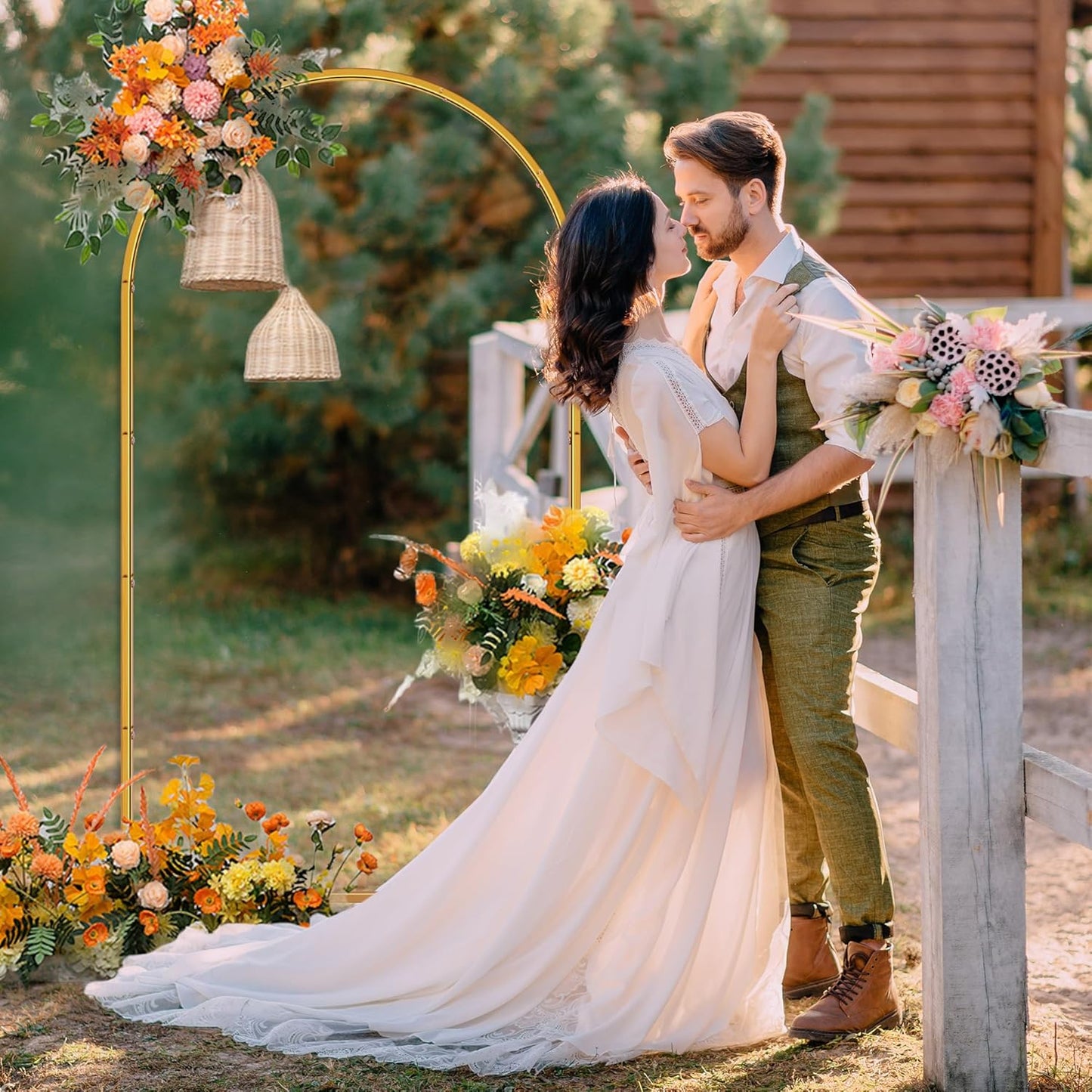 HPC Decor Metal Arch Backdrop Stand Set of 3-7.2FT,6FT,6FT Gold Wedding Arch Backdrop Stand- Square Arched Frame for Wedding Ceremony Baby Shower Birthday Party Garden Floral Balloon Arch Decoration