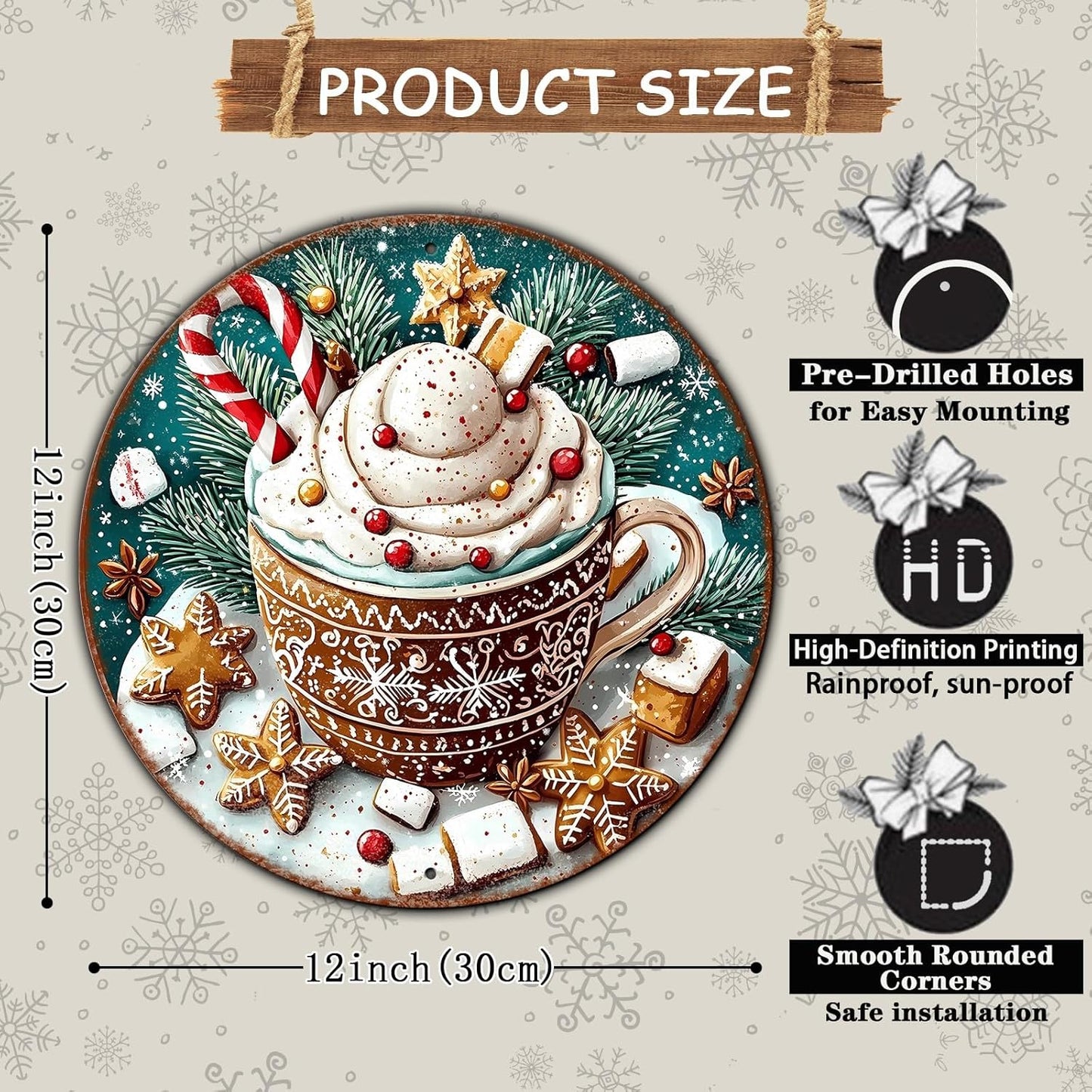 Round Christmas Signs Hot Cocoa Bar Metal Tin Sign Christmas Decor For Home Vintage Christmas Coffee Cocoa Tin Sign Hot Chocolate Bar Sign 12 * 12 in