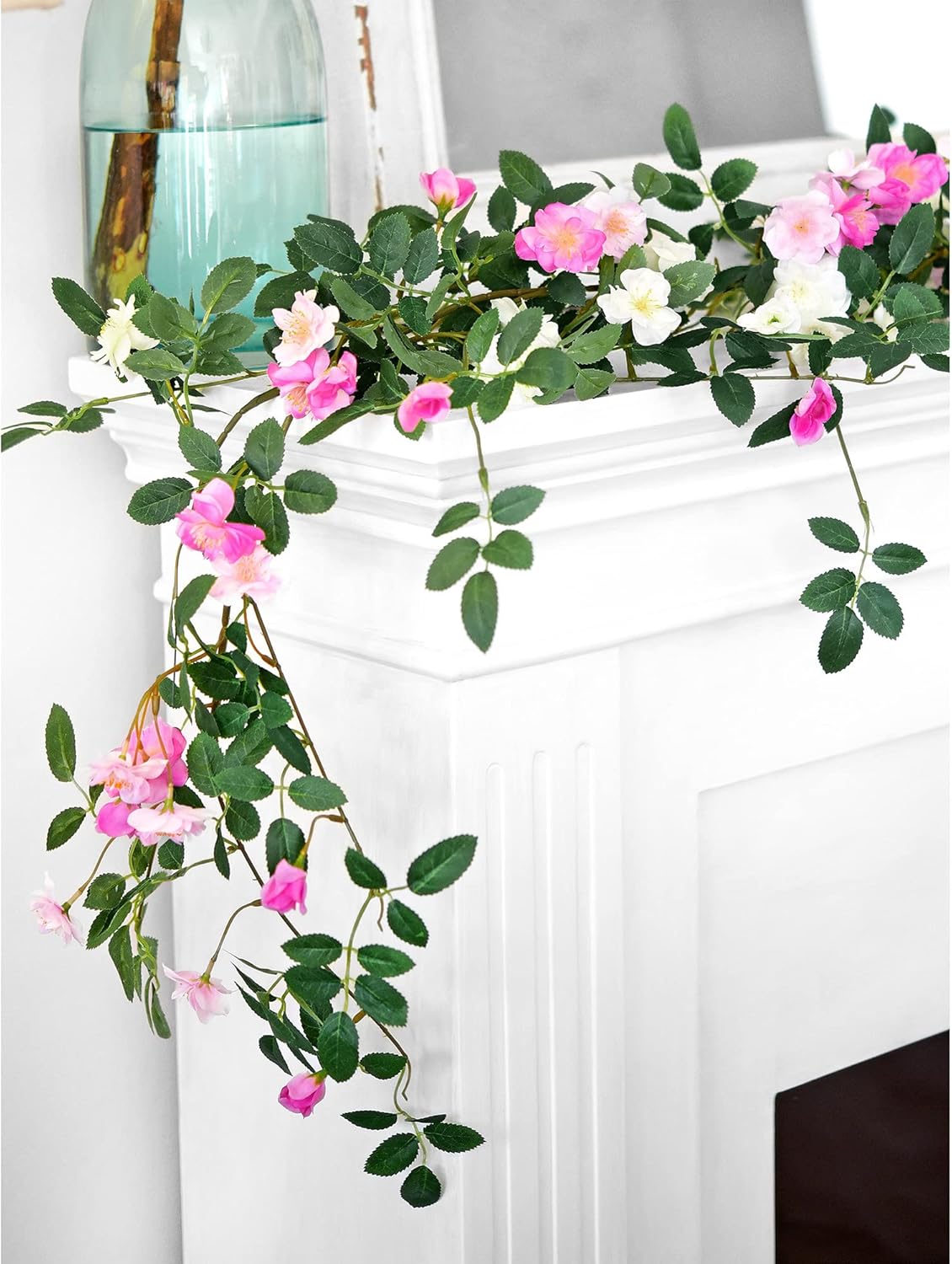 FiveSeasonStuff Fuchsia Pink Flower Garlands, Artificial Silk Wild Roses Bendable Vine Leaves Hanging Flowers for Wall Decoration Basket Trellis Wedding Home 2 Pack 12 ft