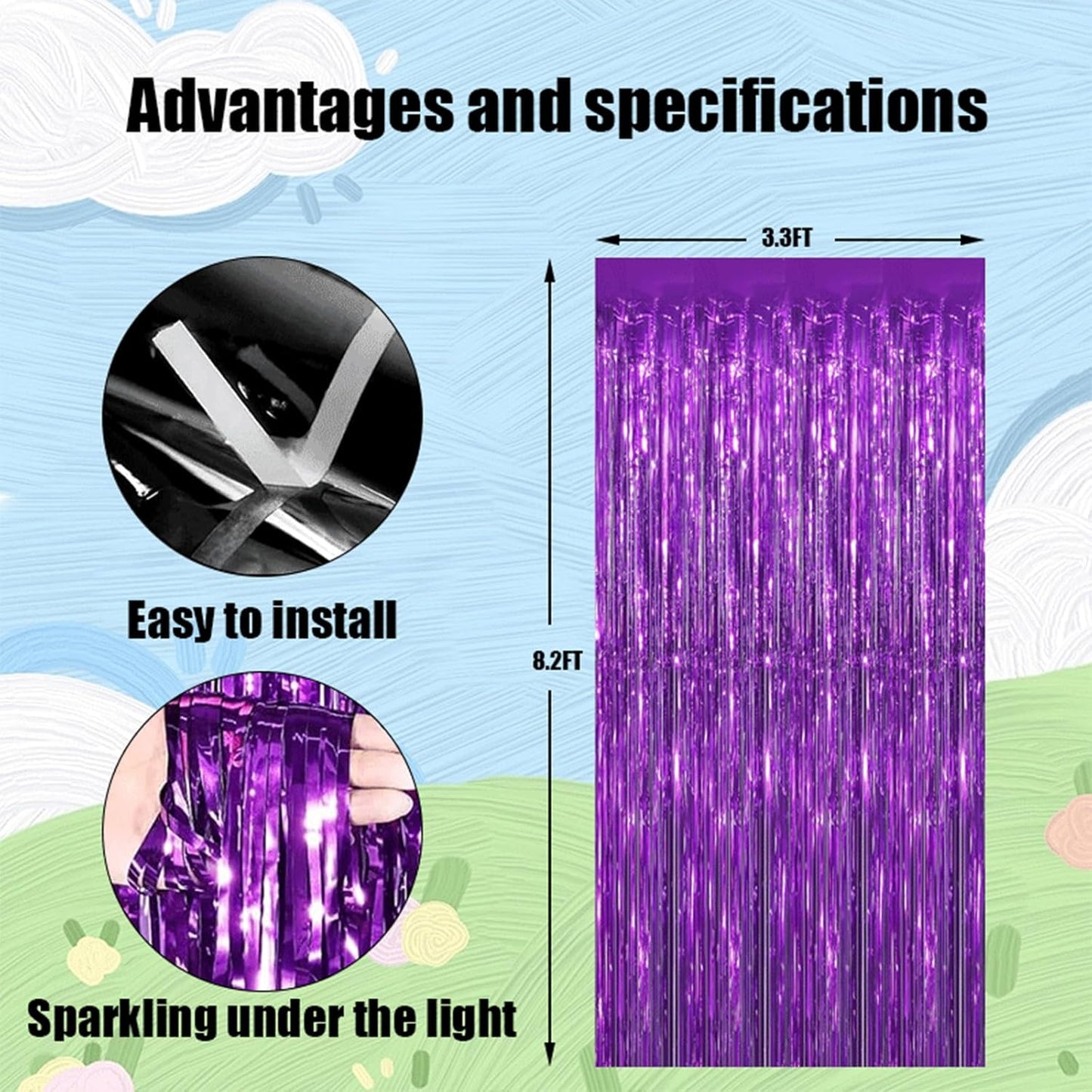 Keyali 4 Pack 3.3 * 8.3 ft Foil Curtain Metallic Tinsel Fringe Curtains Photo Booth Props Backdrop for Birthday Wedding Engagement Baby Shower Christmas Holiday Celebration Partyl,Purple