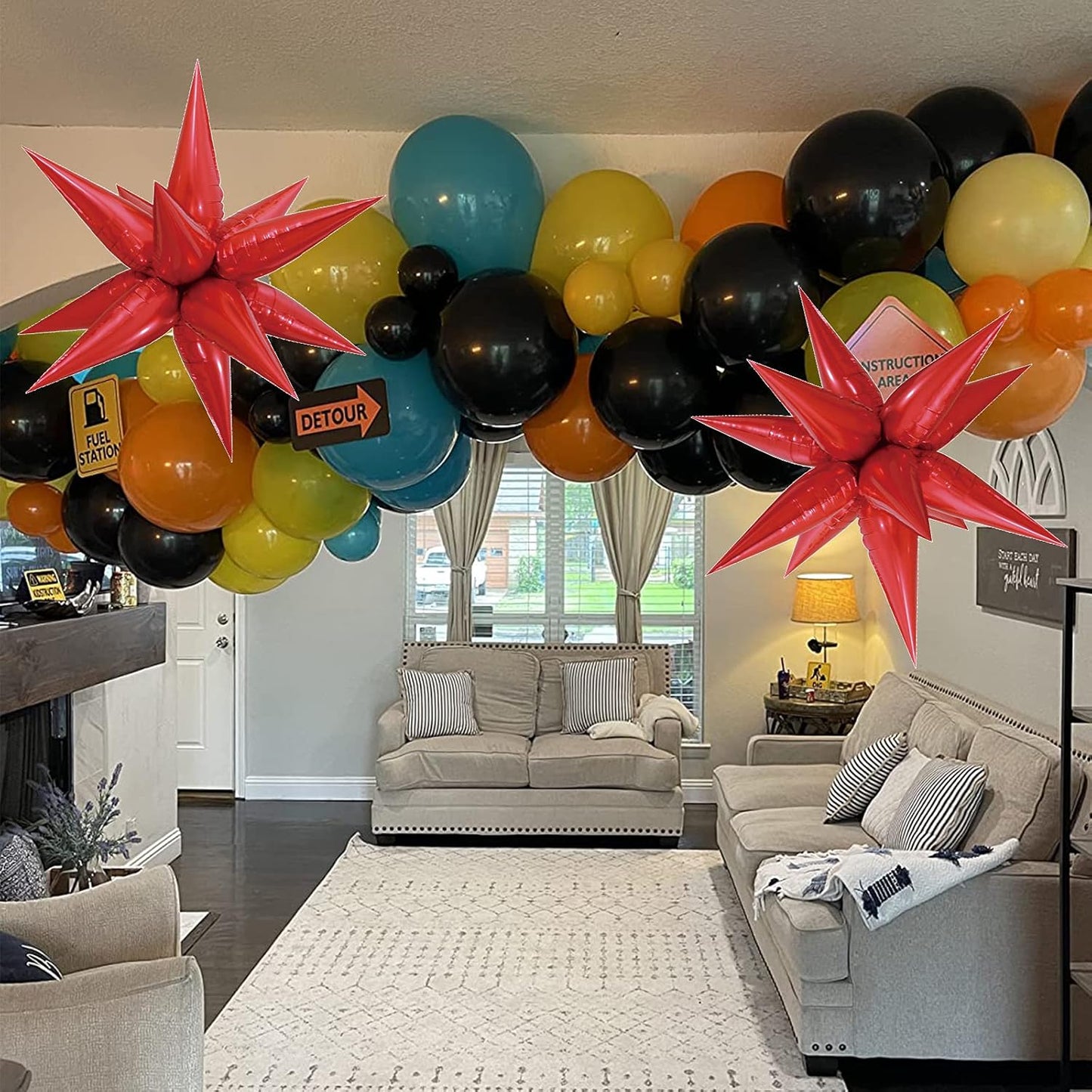 Tellpet Star Balloons Starburst Spike Shaped Balloon, 2pcs Large, Red