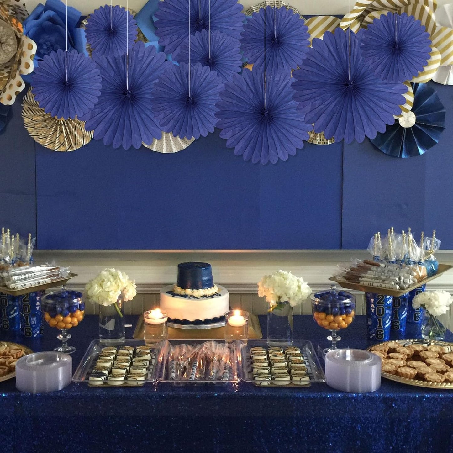 20 Pcs Blue Hanging Paper Fan, Hanging Honeycomb Round Paper Fans for Weddings, Birthdays, Christmas, Baby Showers, Classroom, Events Ceiling Party Supplies Decorations