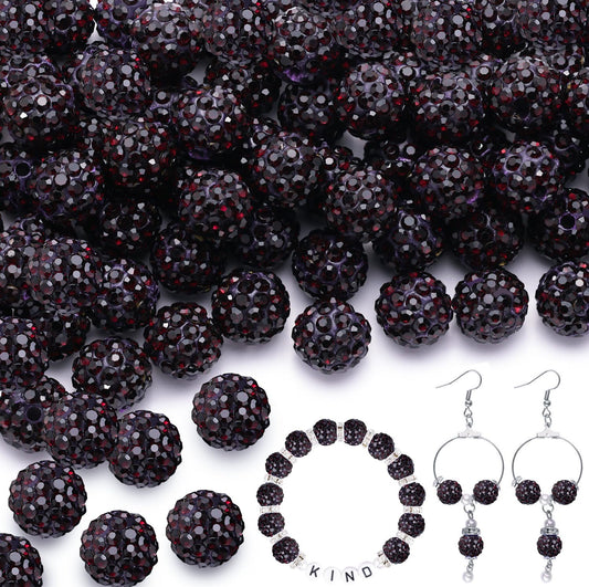 150pcs 10mm Rhinestone Beads for Jewelry Making, Dark Purple Shiny Round Shamballa Disco Beads Bulk, Sparkle Crystal Clay Christmas for Bracelet Baseball Necklace Earring Crafting and DIY