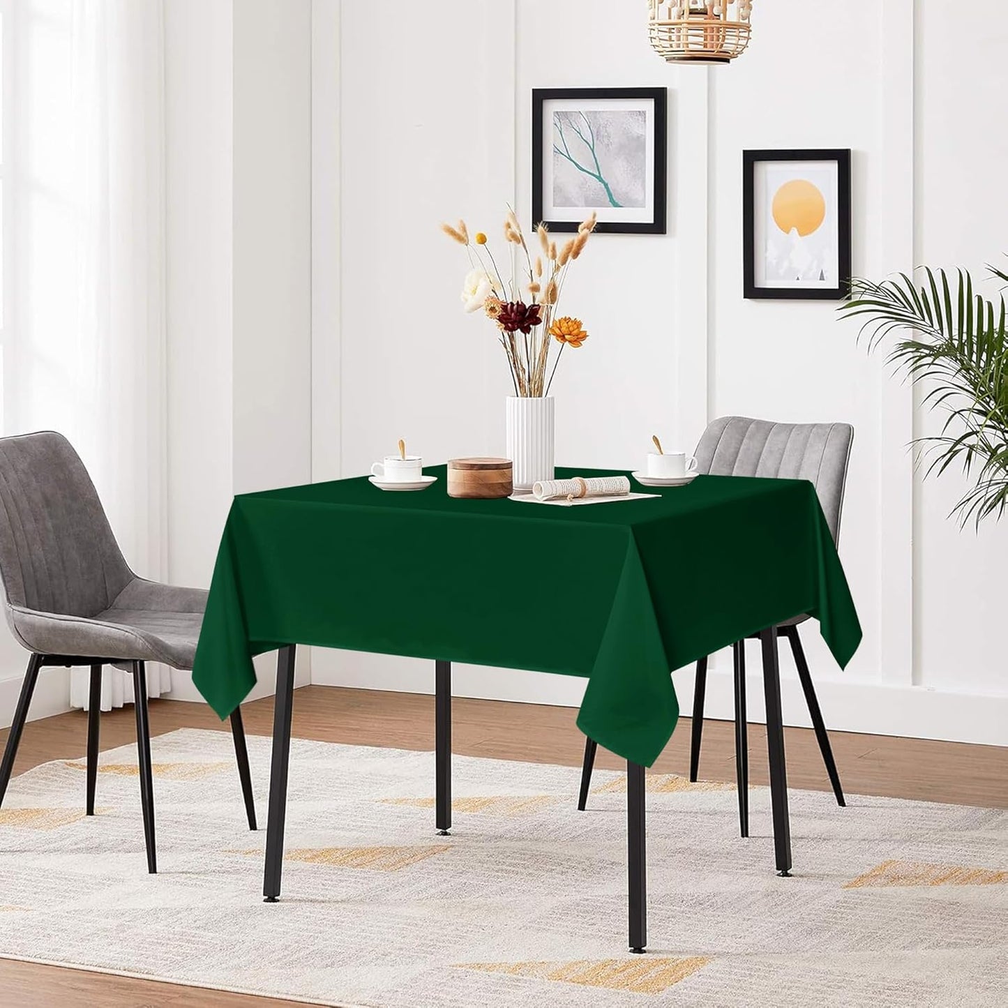 sancua Square Tablecloths 85x85 Inch Hunter Green - Fabric Table Cloth for Square or Round Tables, Washable Polyester Table Cover for Christmas Dinner, Holiday Party, Decorative Display Tables