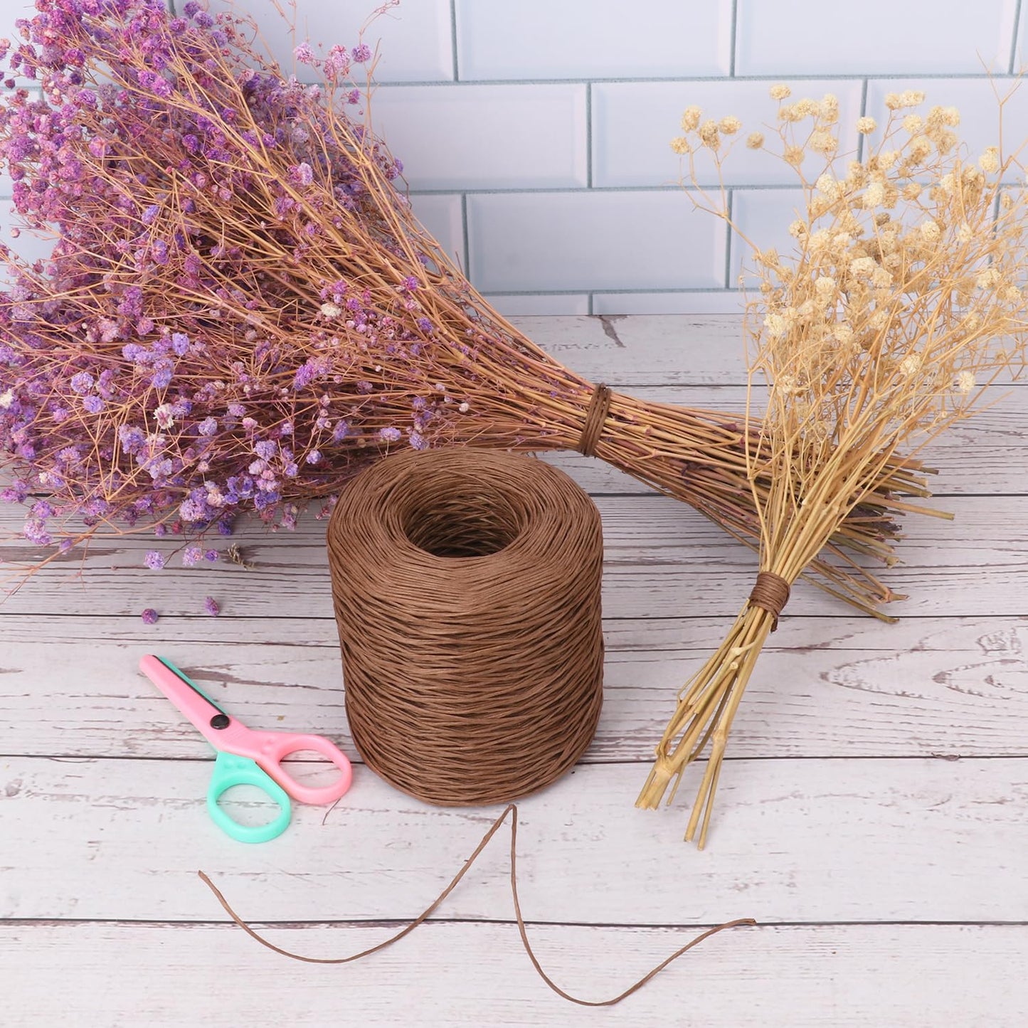 4 Roll 656Ft Brown Floral Wire, Rustic Vine Bind Wire for Flower Bouquets, Waterproof Paper Wrapped Twine(4 x 656 Ft)