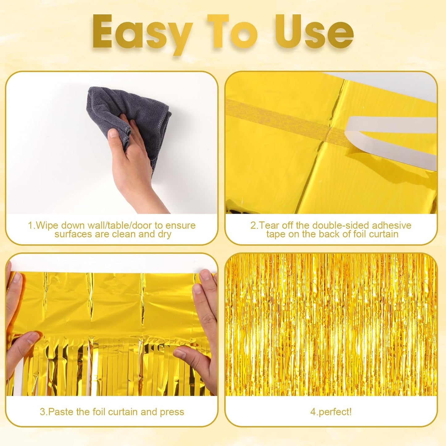 2 Pack Gold Tinsel Foil Fringe Curtains, Gold Party Decorations, Metallic Tinsel Party Streamers Backdrop for Birthday Baby Shower Graduation Wedding New Year Party Decorations