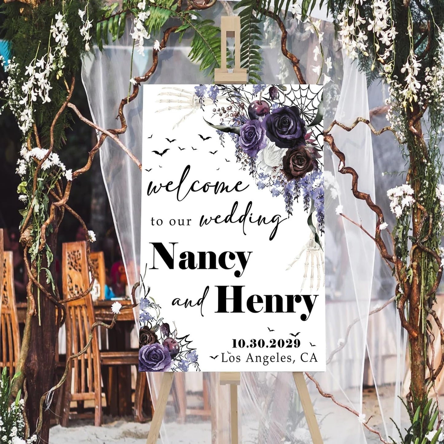 Gothic Halloween Wedding Welcome Til Death Do Us Part Sign - Black Gothic Wedding Sign