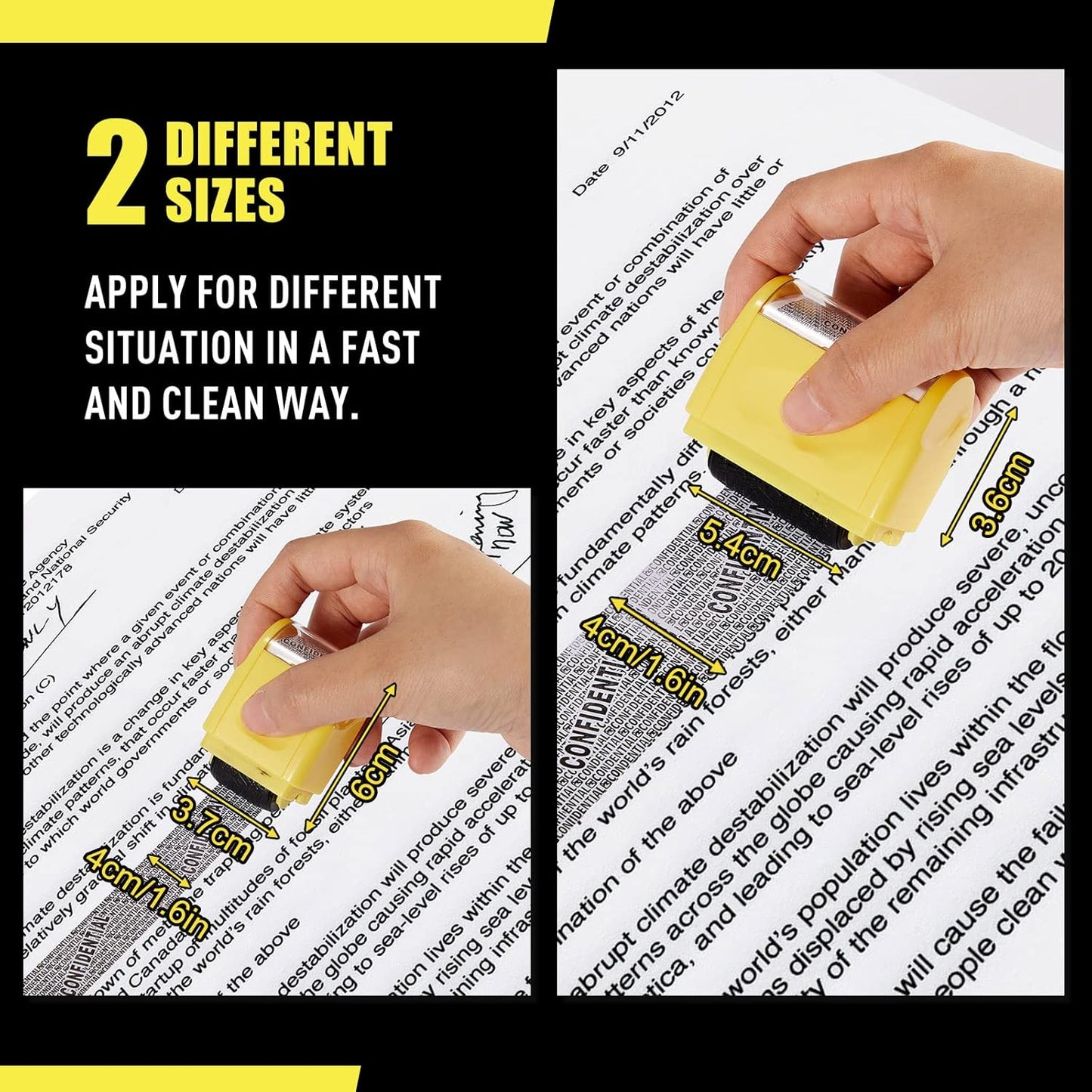 Mimorou 4 Pack Identity Theft Protection Roller Stamps Kit Confidential Privacy Roller Hidden Wide Privacy Stamp 5 Pcs Refills Security Ink for Mail Address Blocker(Yellow)