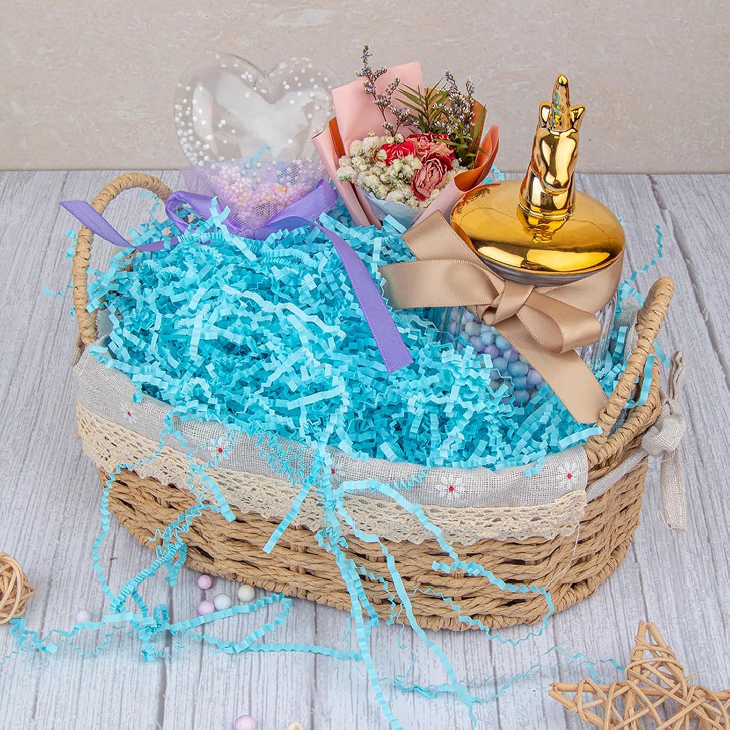 Caleihd Crinkle Cut Paper Shred Packing Grass Cushion Paper Streamer for Christmas Wedding Birthday Bridesmaid Engagement Craft Gift Boxes Bags Basket Filler Decoration 4.5oz Blue