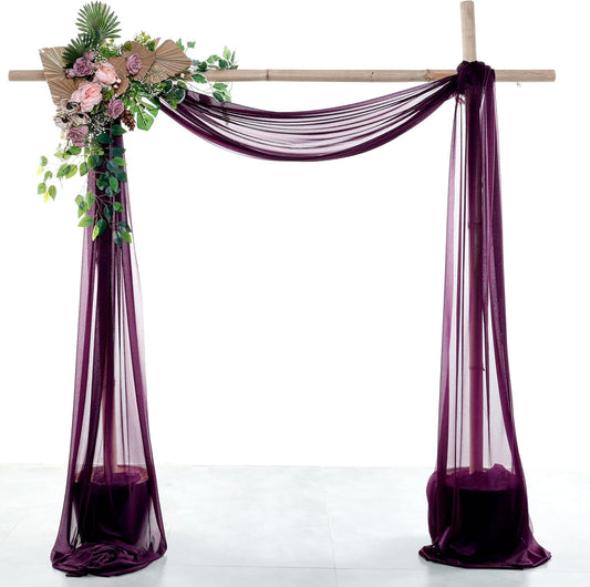 VDS Pack of 2 Panel (30 Inch X 100 Feet) Wedding Arch Draping Fabric Sheer Chiffon Fabric Drapery for Wedding Ceremony Reception Swag Backdrop Canopy Chuppah ARBO Altars Decoration (Eggplant)