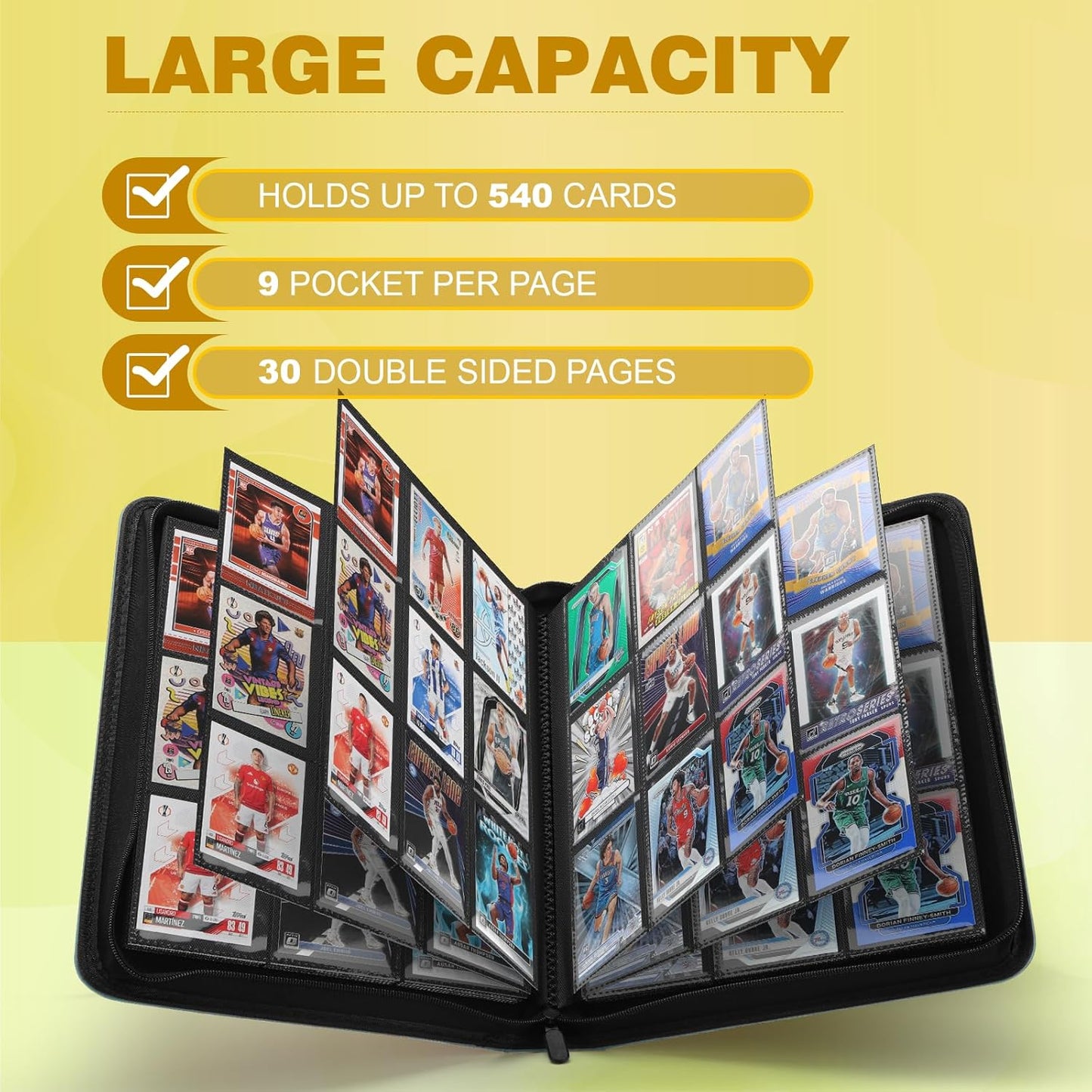 Trading Card Binder, Card Binder 9 Pocket for Trading Cards, Holds 540 Cards, Zippered Premium Card Collection Binder Album for Game Card, Sports Card, Yugioh, MTG (Sky Blue)