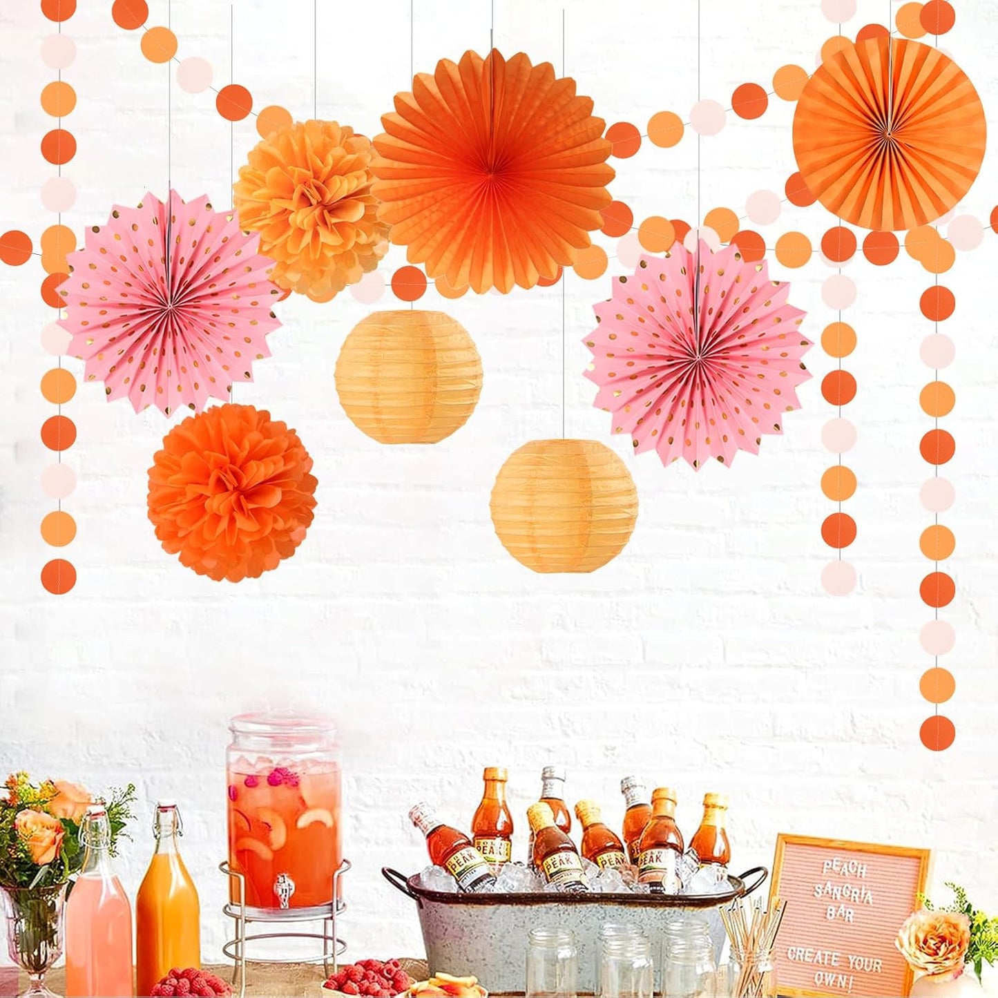 Fall-Boho Pink-Orange Thanksgiving Party-Decorations - 33pcs Autumn Friendsgiving Banner,Streamers Tassel Garland,Birthday Tissue Pom Poms, Paper Lantern Fans,Baby Bridal Shower Hanging Decor Hugtmr