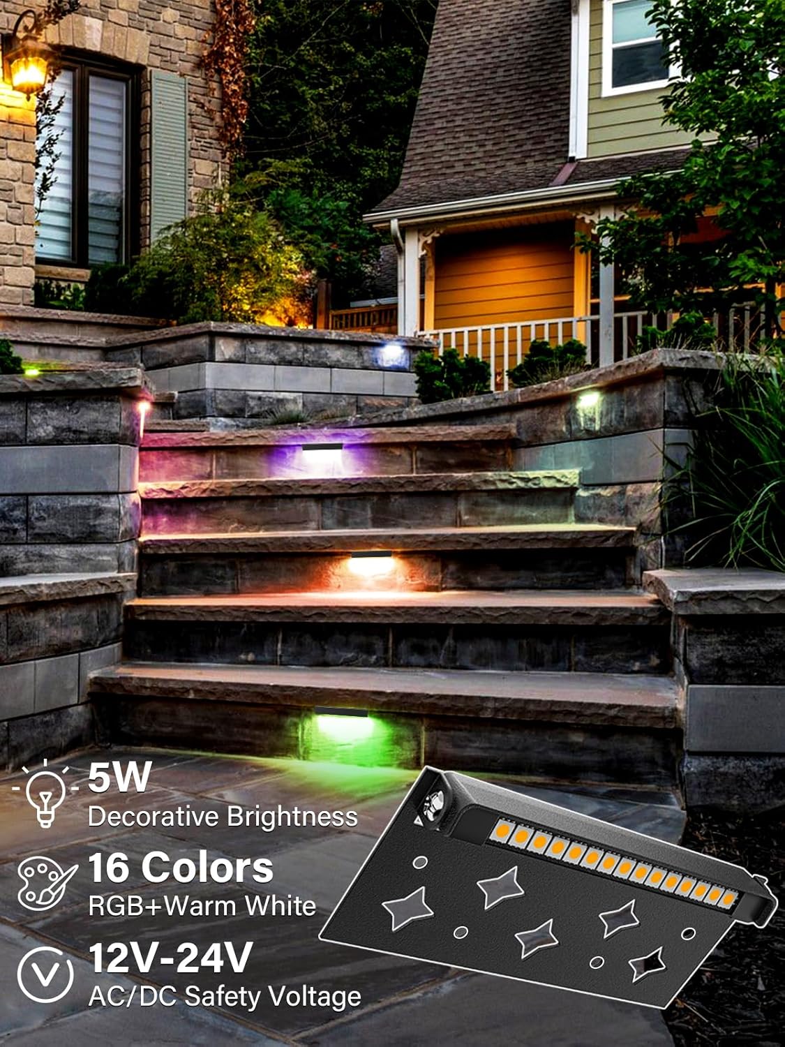 5W RGB Retaining Wall Lights 7 inch LED Hardscape Lighting Color Changing Low Voltage Landscape Paver Lights 12V Step Lights Outdoor Waterproof Stair Deck Lighting (12 Pack+Connectors)