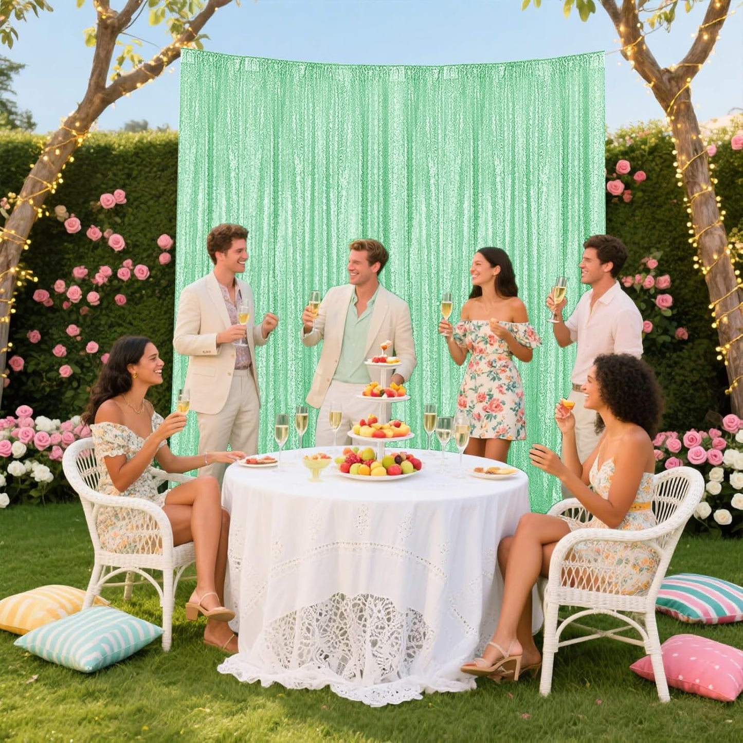 Mint Green Sequin Backdrop Curtain 2 Pieces 2FTx8FT Glitter Photography Backdrop for Party Wedding Birthday Christmas Decorations