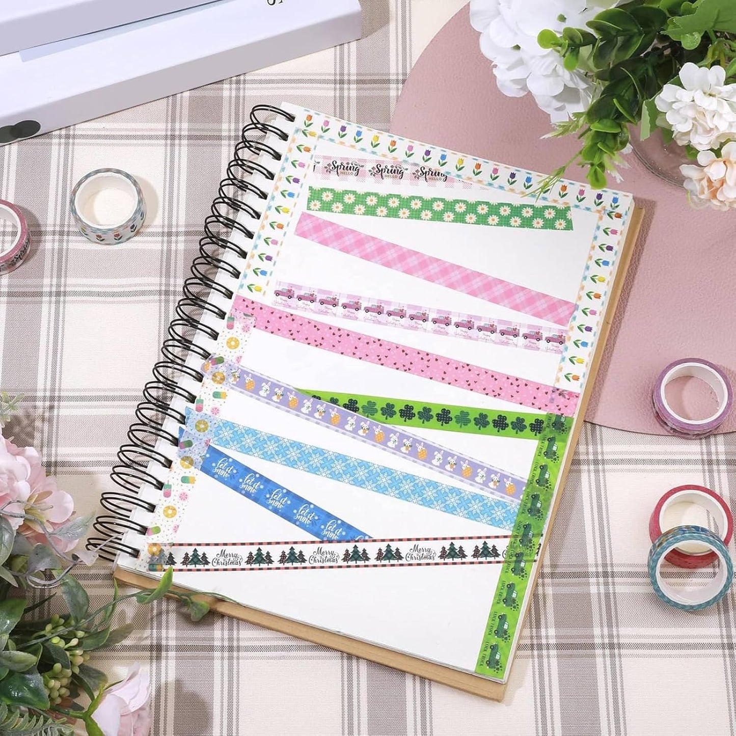 TaoBary 33 Rolls Holiday Plaid Washi Tape, 15 mm Seasonal Washi Tape Set Bohemian Colorful Vintage Cute for Card Wrapping Craft(Cute Style)