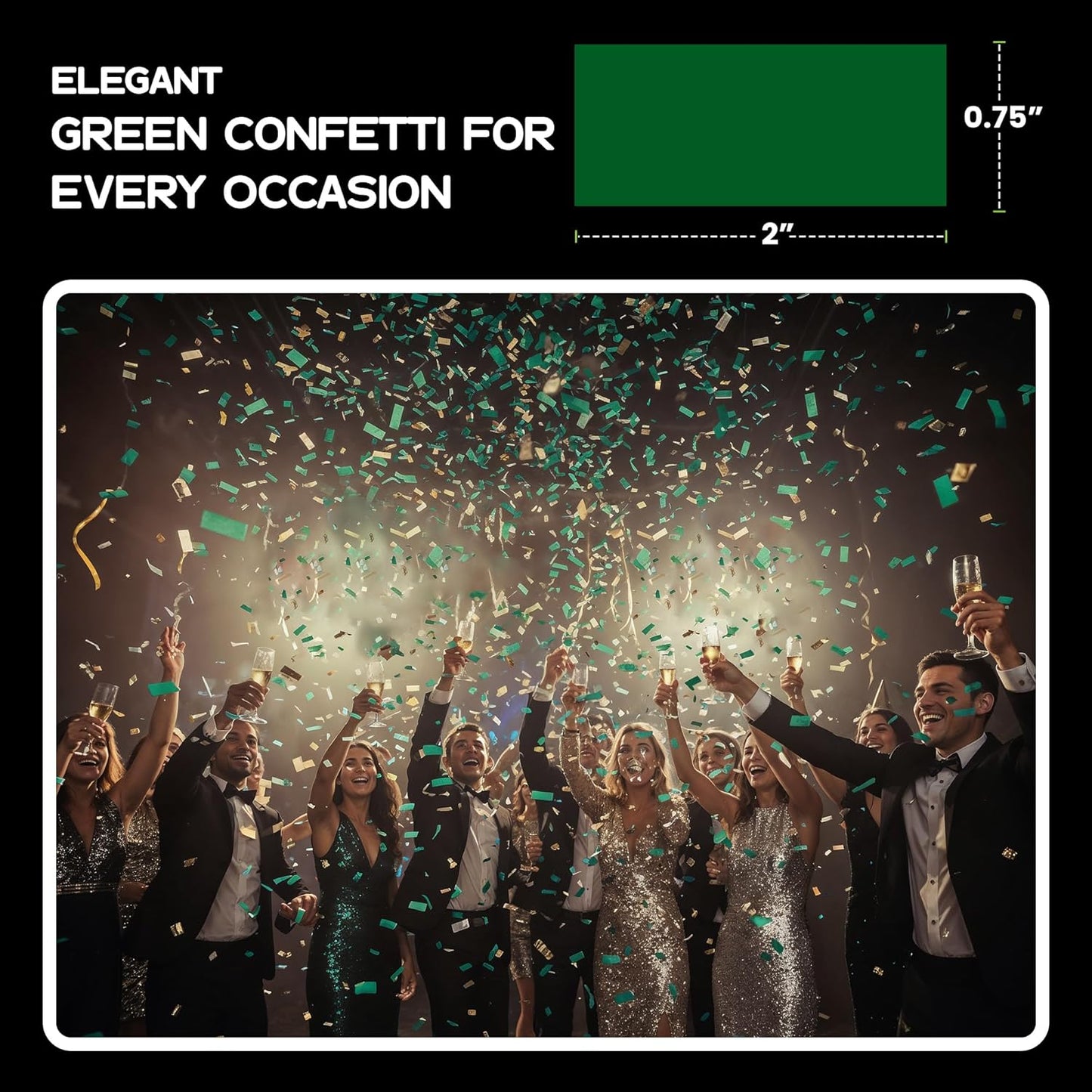Dark Green Biodegradable Confetti - Rectangular Flame-Resistant Tissue Paper Confetti for Cannon and Launcher use – Best for Gender Reveal, Parties, and Concerts - 20 lb, 320 oz