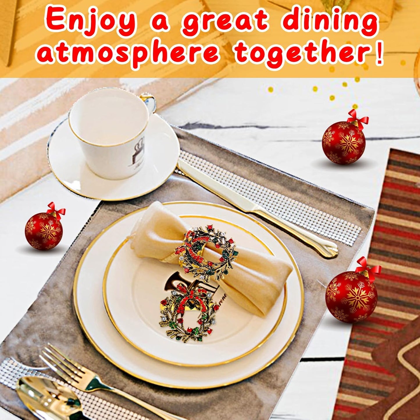 Halatool Set of 6 Christmas Napkin Rings Delicate Wreath Napkin Holder for Christmas Thanksgiving Holiday Party Table Decoration