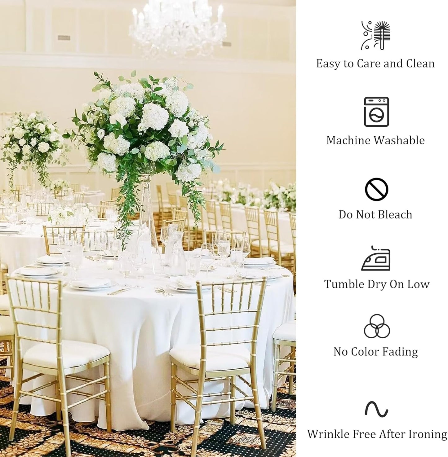 8 Pack Premium Round Tablecloth 108 Inch Round Table Covers Washable Polyester Fabric Round Table Clothes for Wedding Party Reception Banquet Buffet Restaurant (White, 108 Inch)