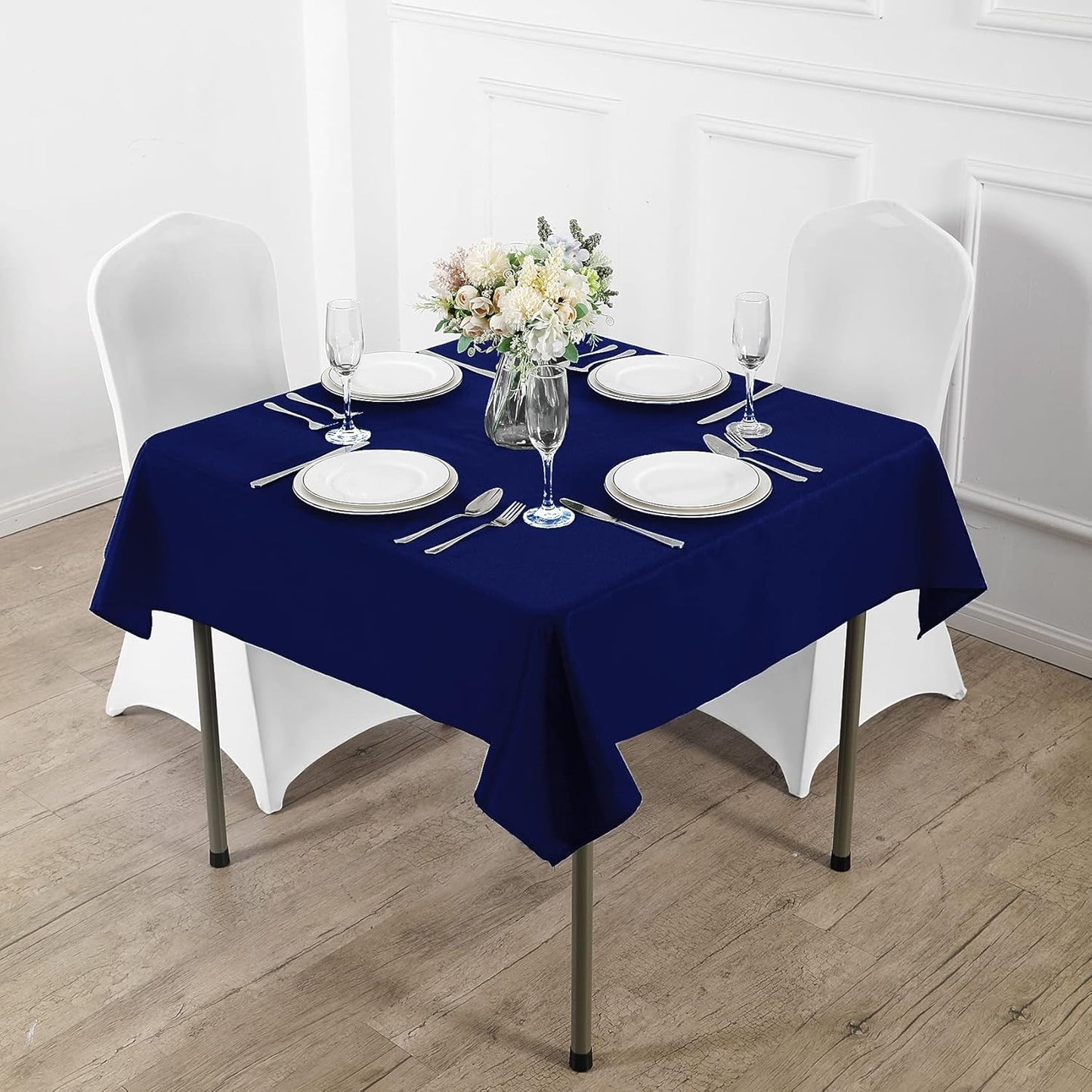 Fokitut 2 Pack Waterproof Square Tablecloth, 70x70 Inch, Stain Resistant and Wrinkle Polyester Table Cloth, Fabric Table Cover for Kitchen Dining, Wedding, Party, Holiday Dinner-Royal Blue