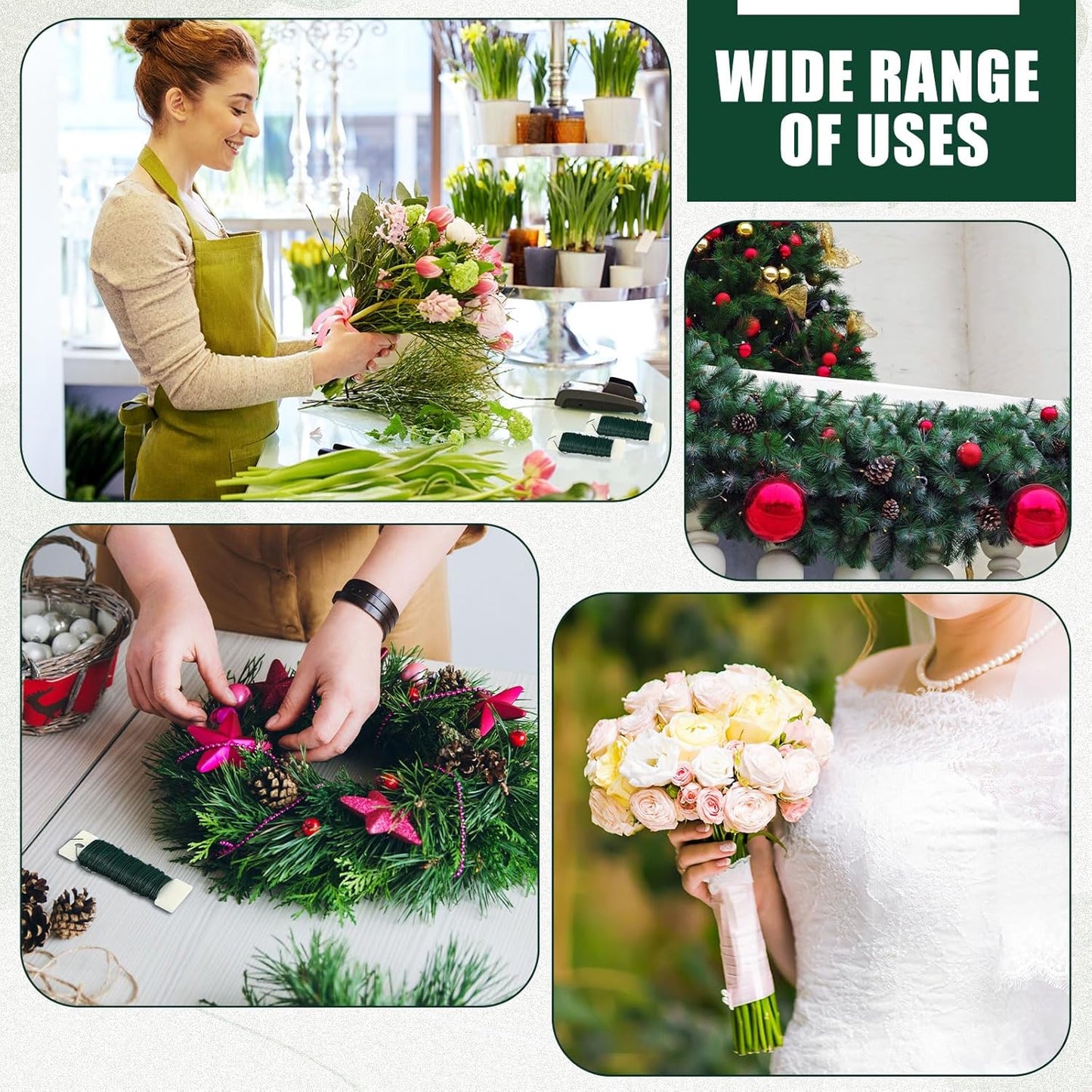 Ferraycle 72 Pack Green Floral Wire 38 Yards 22 Gauge Flexible Paddle Florist Christmas Green Wire for Crafts Christmas Wreaths Tree Garland and Floral Flower Arrangements