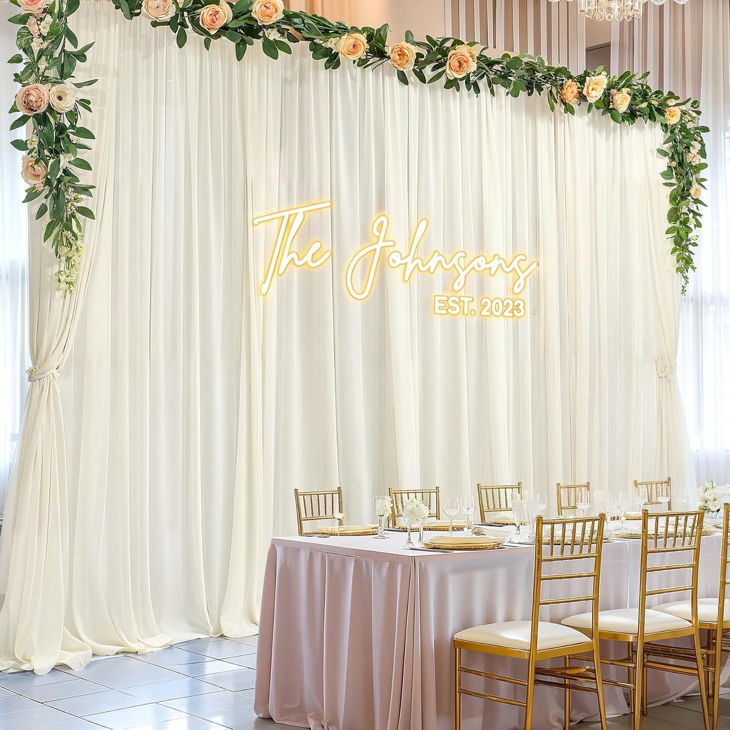 10ft x 10ft Ivory Backdrop Curtain Drapes, Wrinkle-Free Sheer Chiffon Fabric Photo Background Panels for Wedding Arch Party Ceremony Stage Photography Decorations