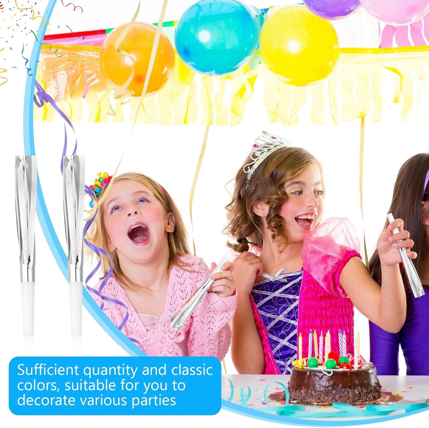 Metallic Fringed Noise Makers, for Noise Makers Party Favors, New Year Party, Baby Shower, Kids Birthday, 24 Pcs, Gold, Silver, Black